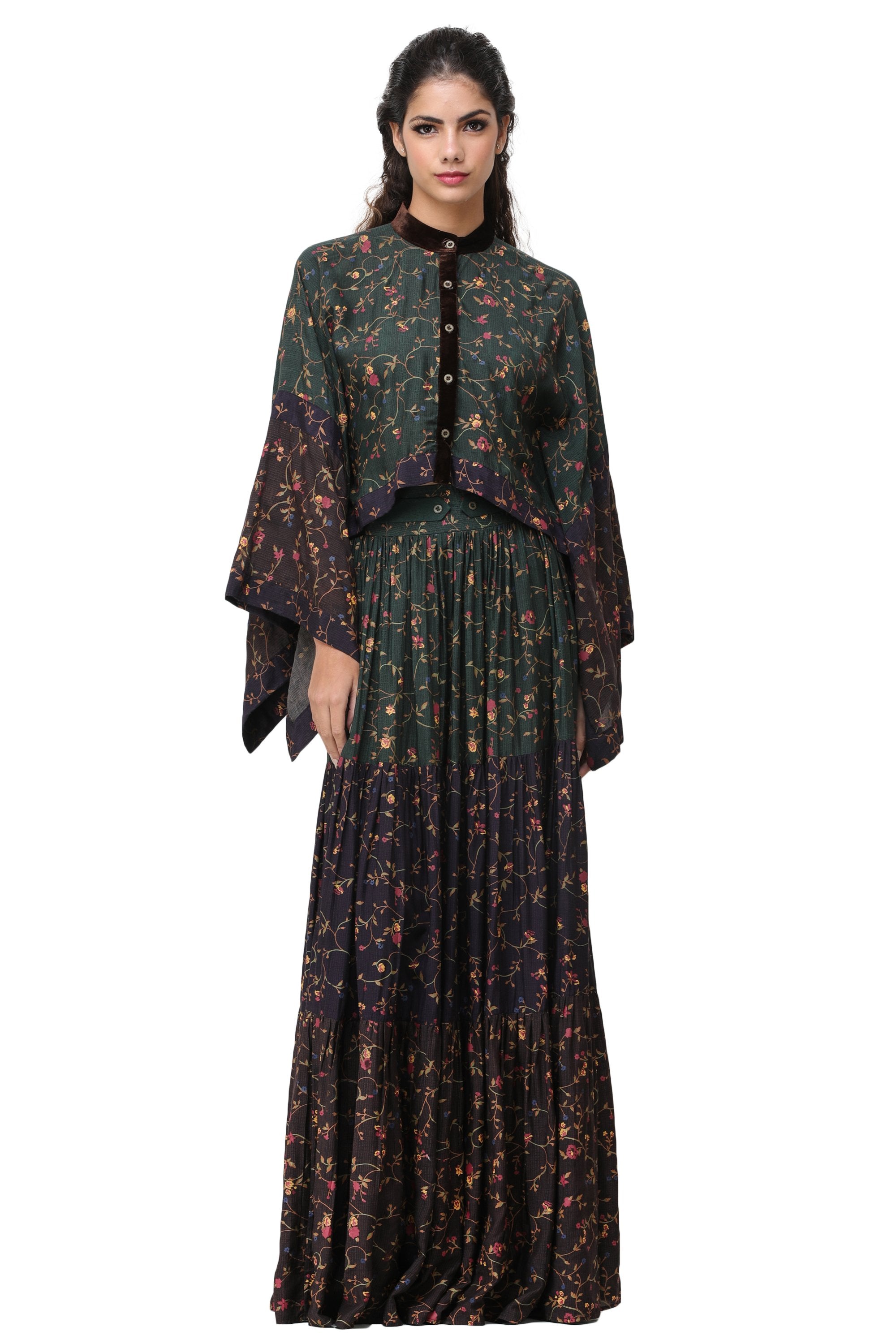 Pinnacle By Shruti Sancheti - Multi Color Kimono Top With Skirt