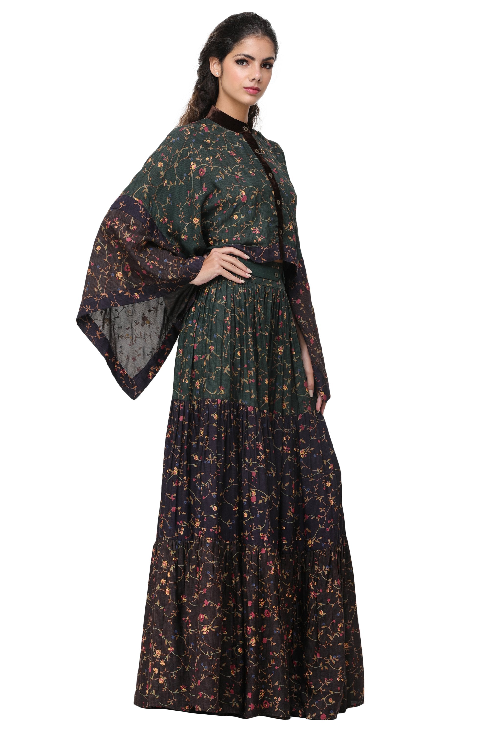 Pinnacle By Shruti Sancheti - Multi Color Kimono Top With Skirt