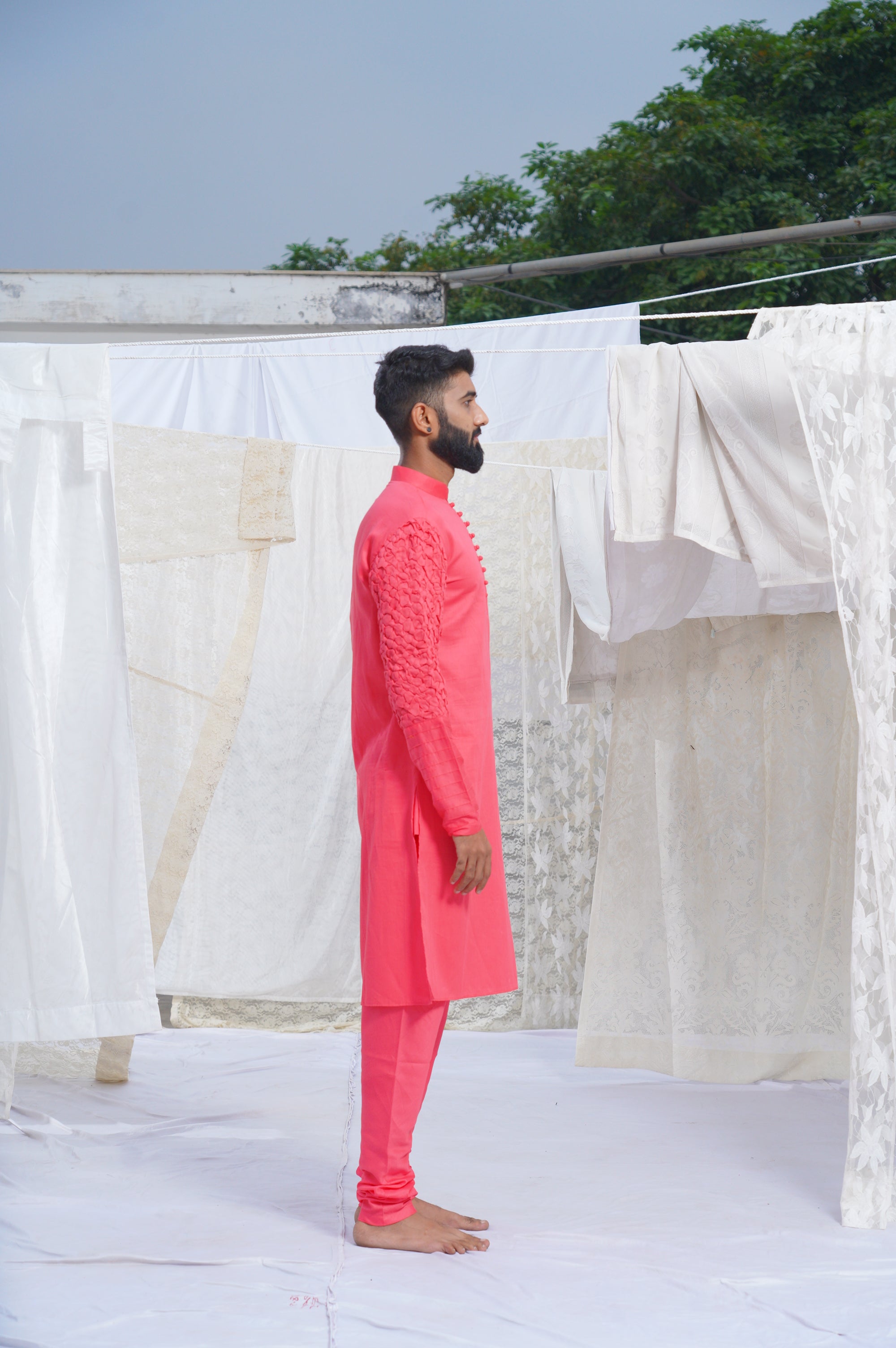 Runit Gupta - Coral Kurta Set