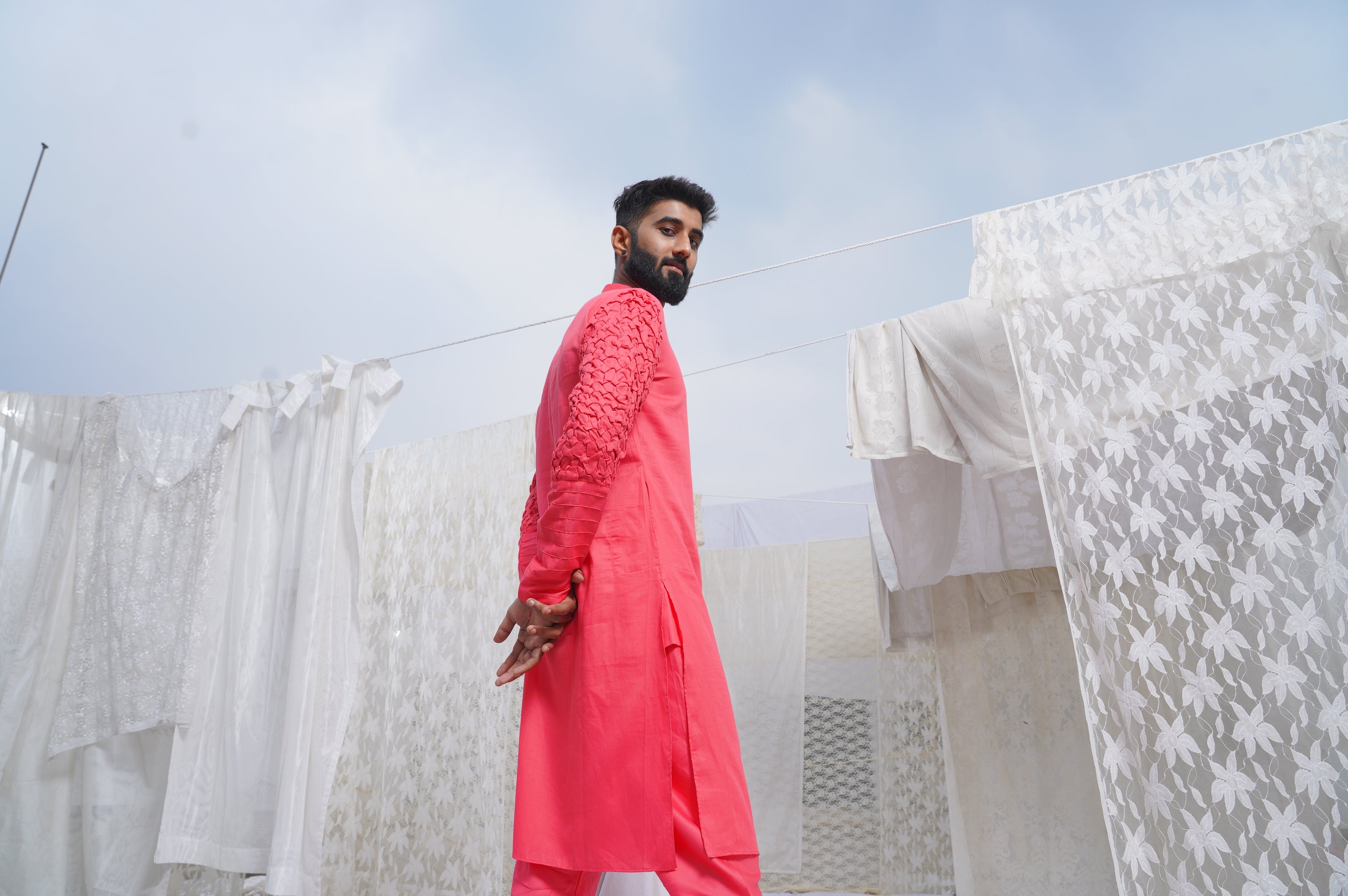 Runit Gupta - Coral Kurta Set