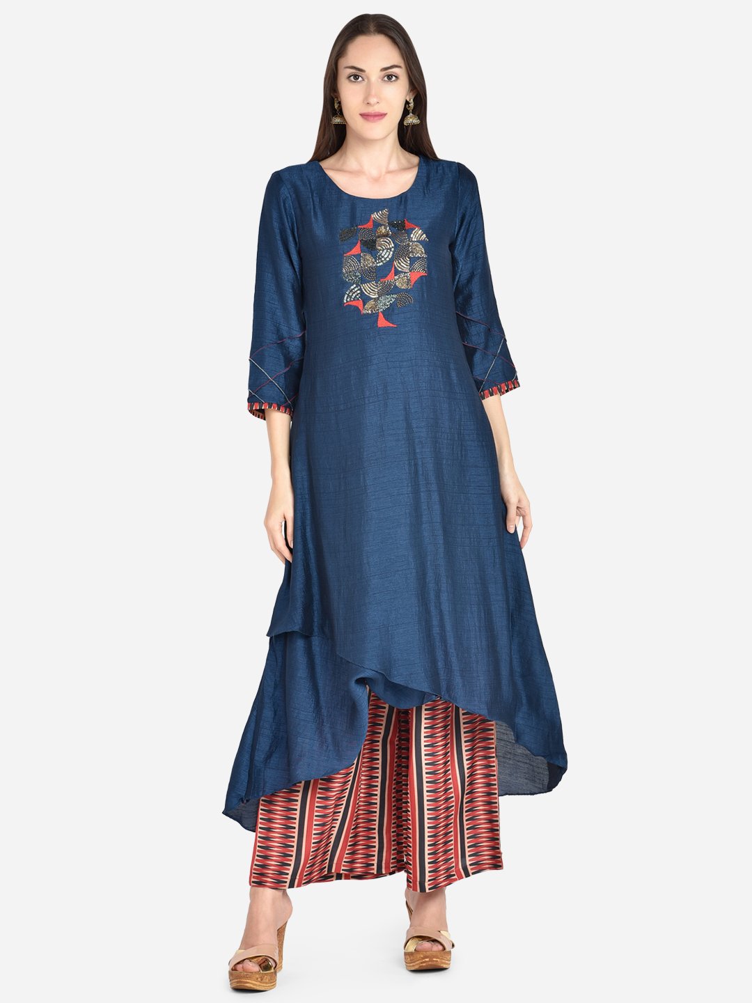 It Way Of Life - Blue Solid Woven Kurti