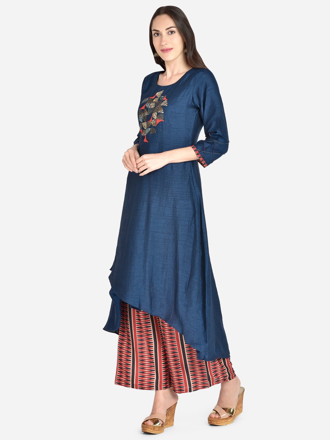It Way Of Life - Blue Solid Woven Kurti