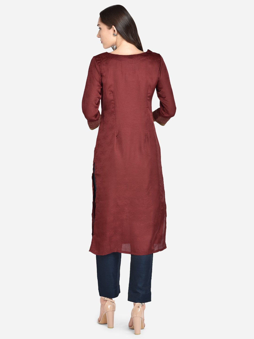 It Way Of Life - Maroon Jacquard Woven Kurti
