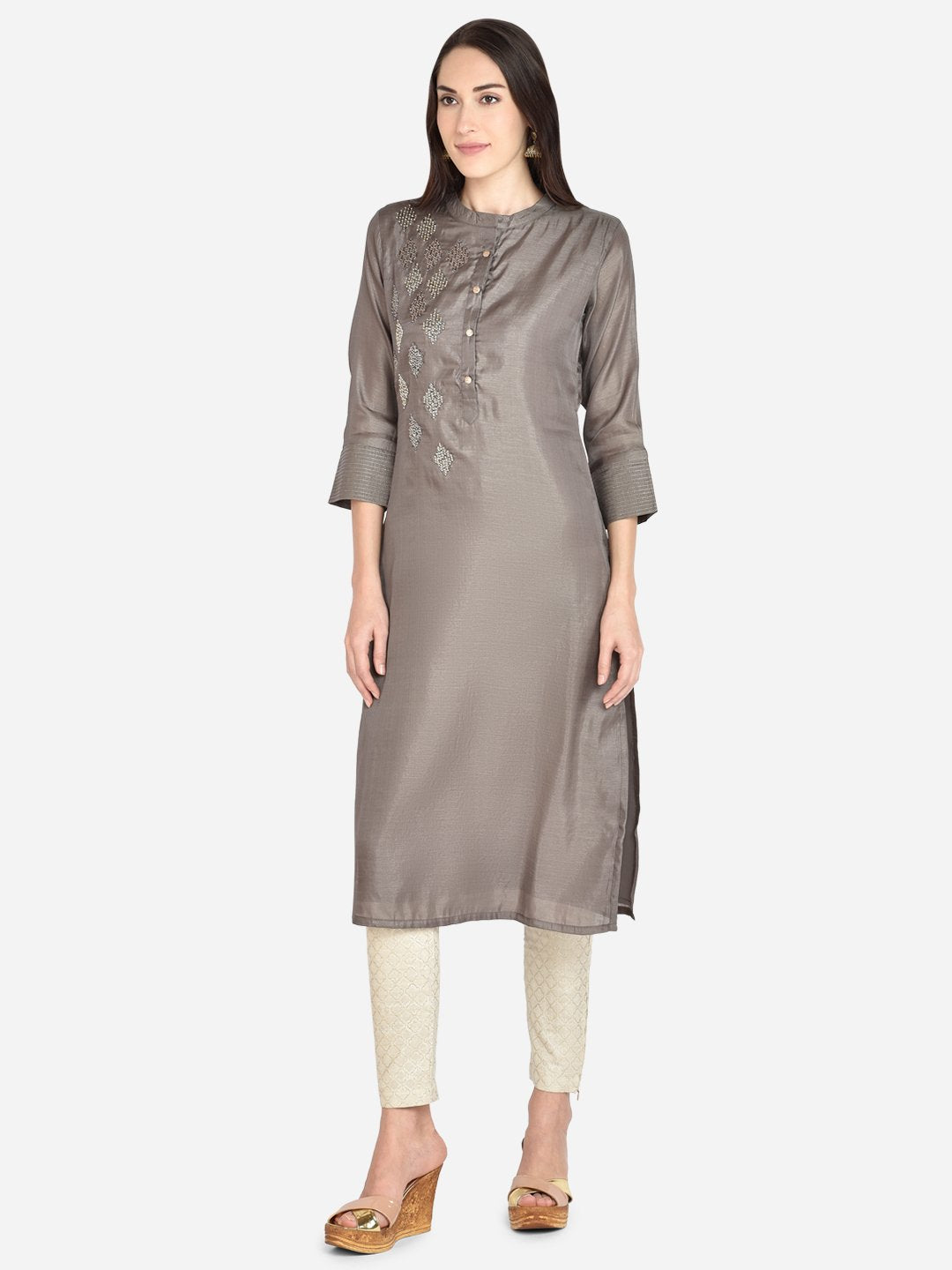 It Way Of Life - Grey Solid Woven Kurti