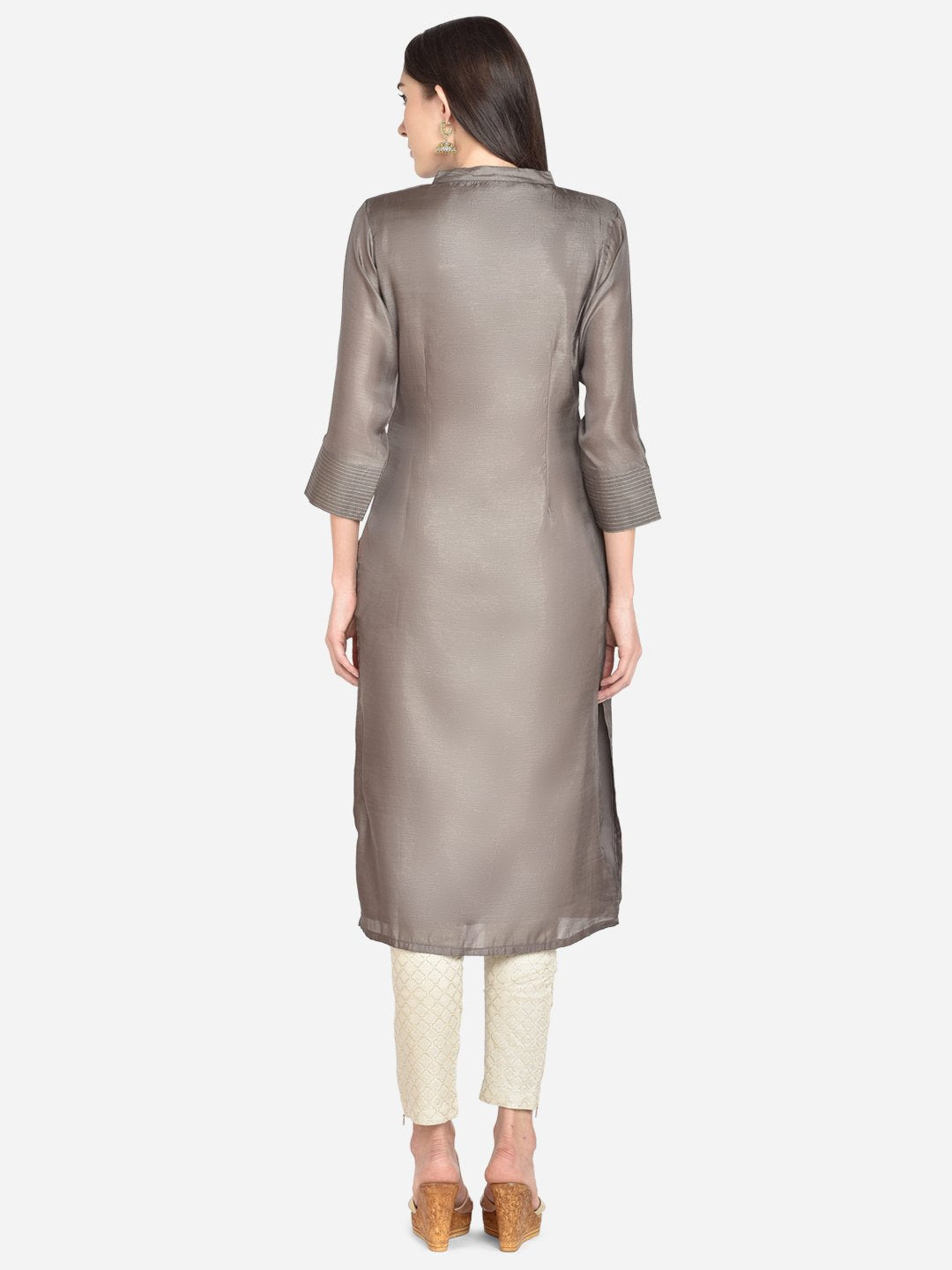 It Way Of Life - Grey Solid Woven Kurti