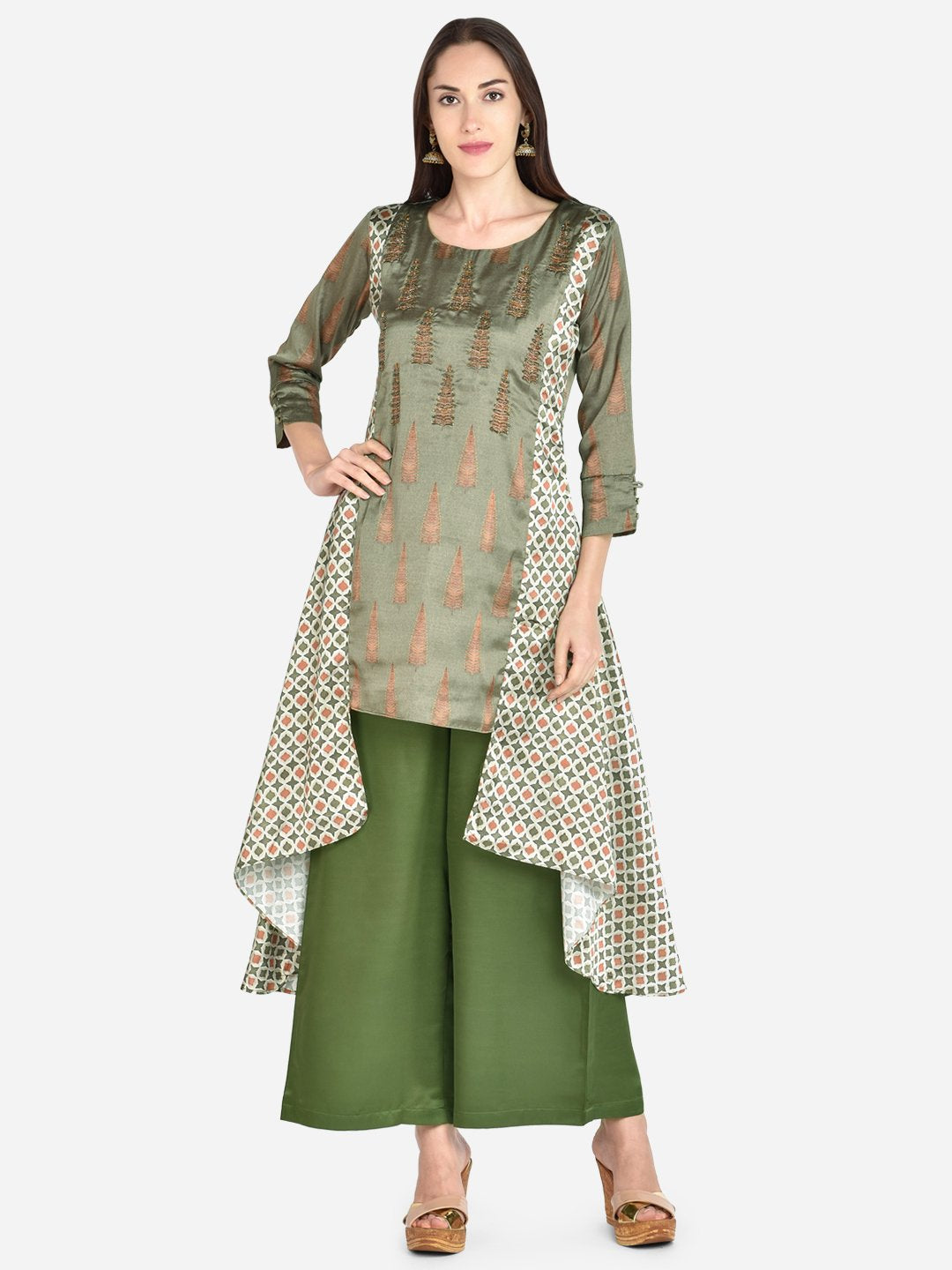 It Way Of Life - Green Tusser Woven Kurta