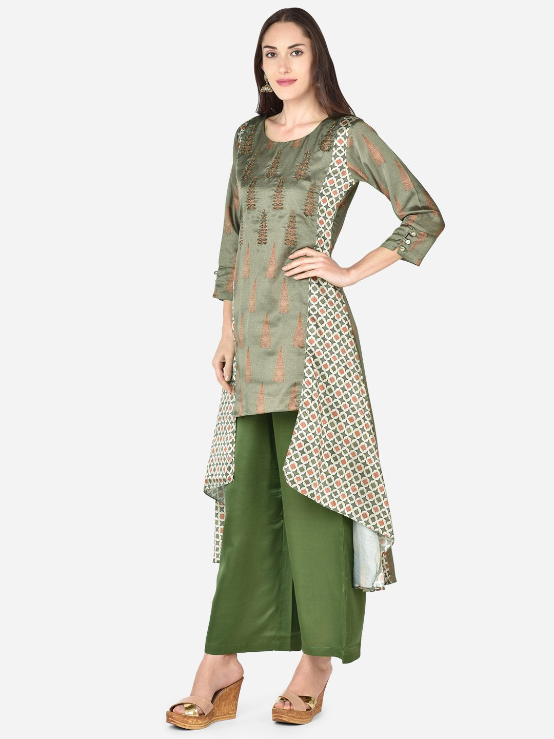 It Way Of Life - Green Tusser Woven Kurta