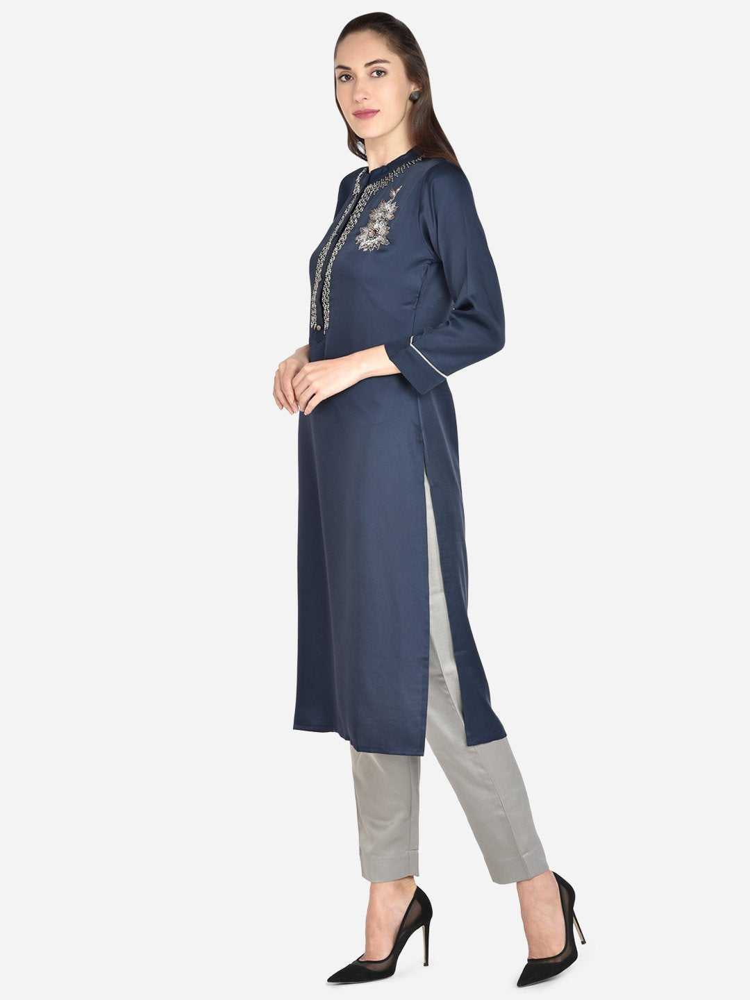It Way Of Life - Blue Solid Woven Kurti