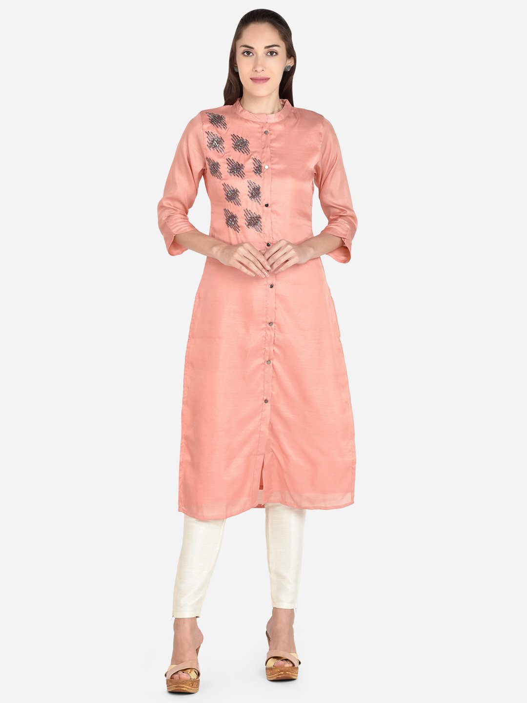 It Way Of Life - Peach Solid Woven Kurti