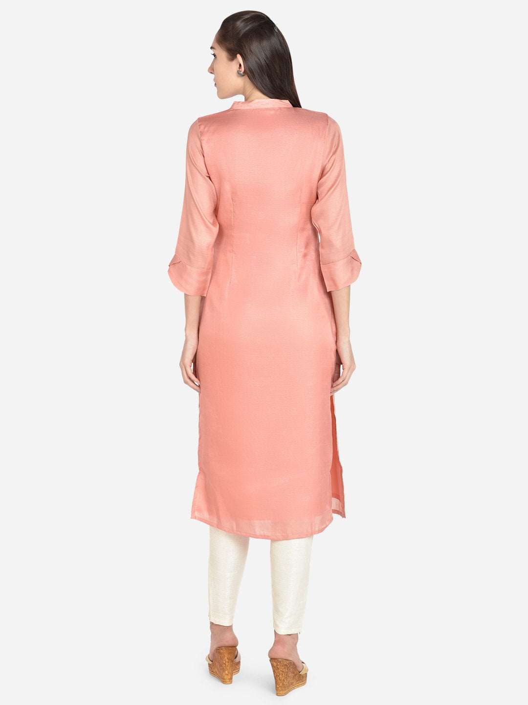 It Way Of Life - Peach Solid Woven Kurti
