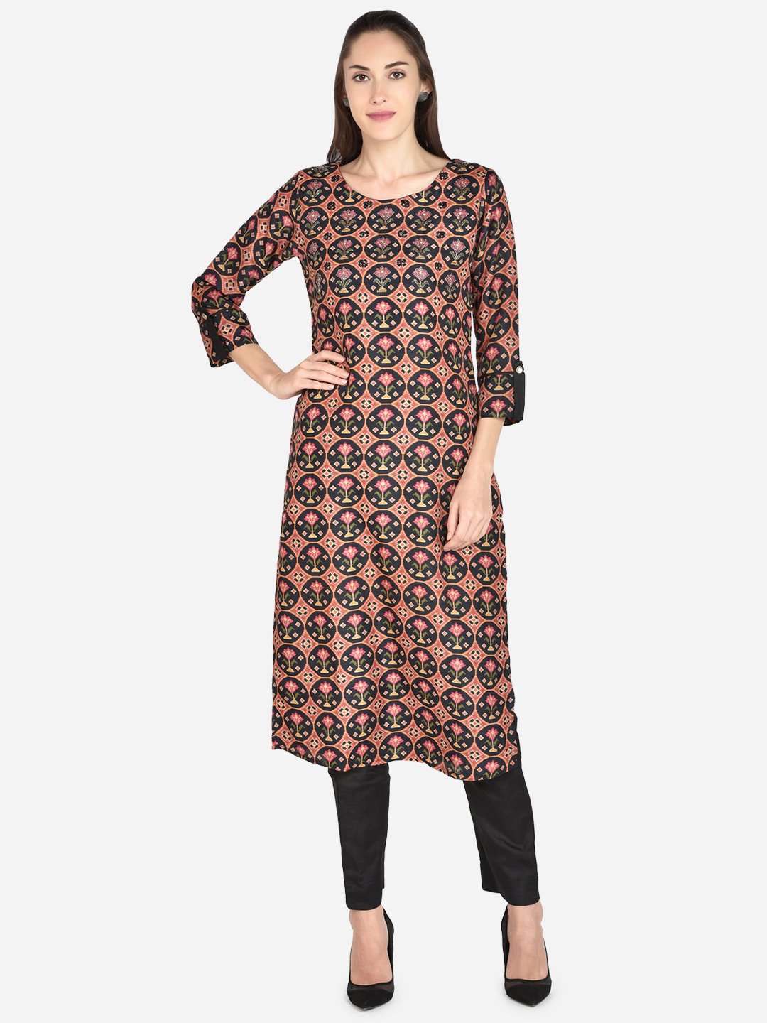 It Way Of Life - Black Digital Printed Woven Kurti