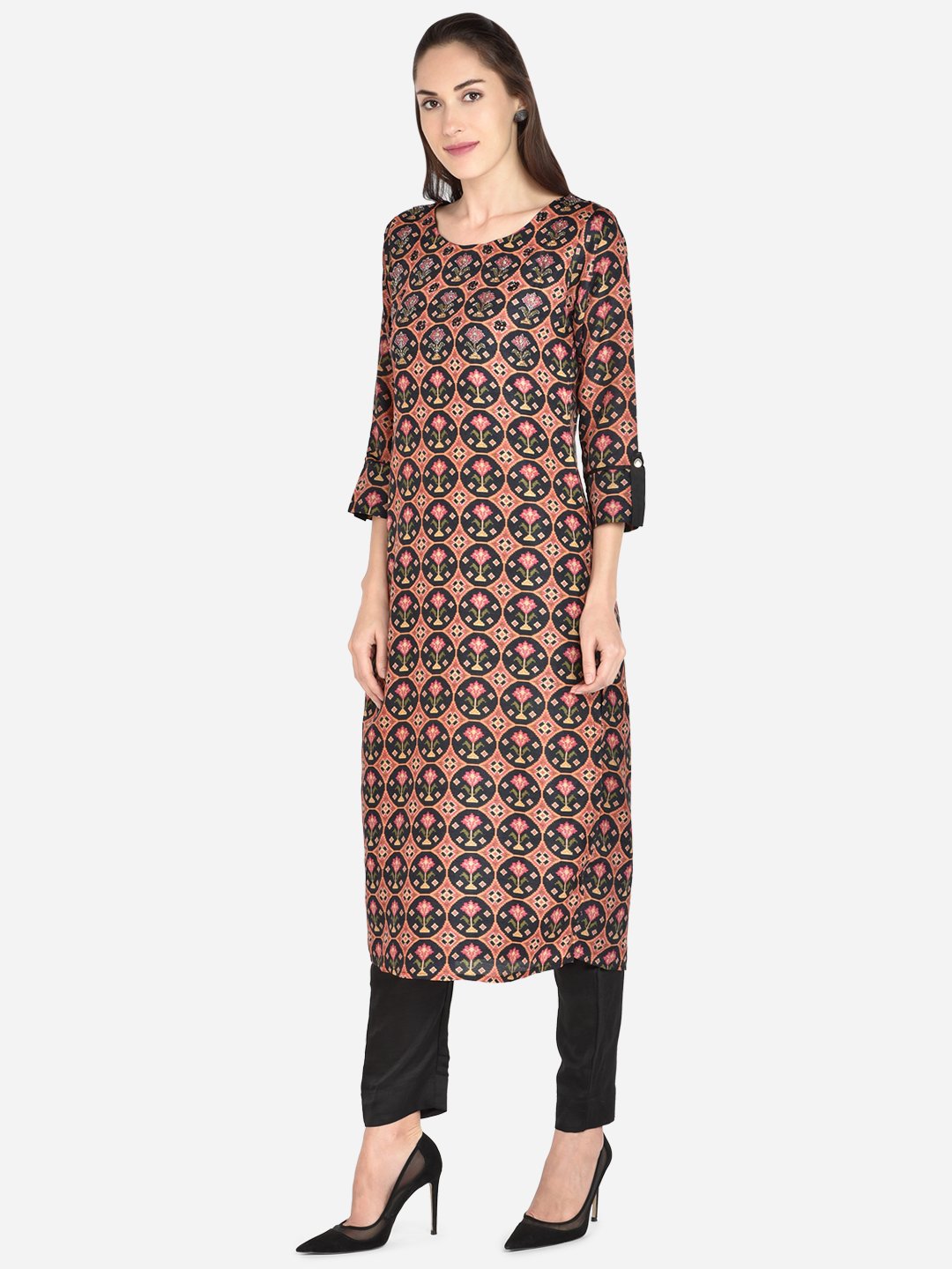 It Way Of Life - Black Digital Printed Woven Kurti
