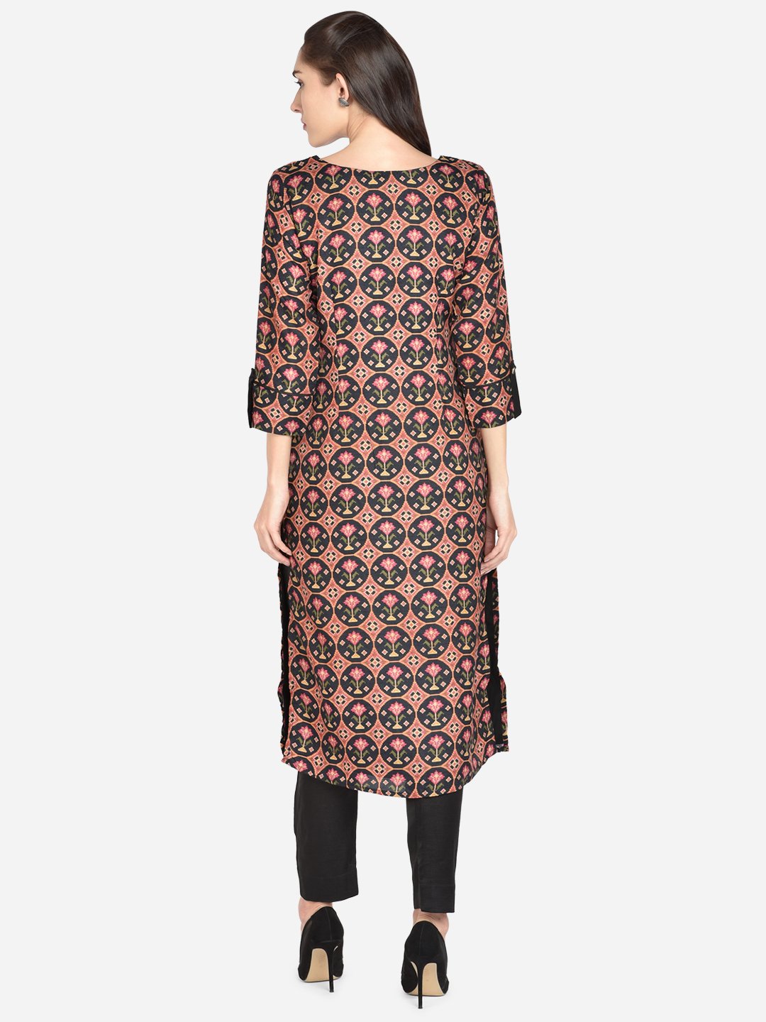 It Way Of Life - Black Digital Printed Woven Kurti
