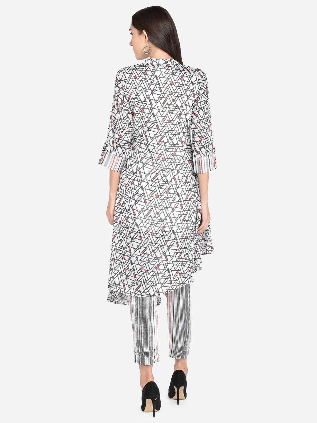 It Way Of Life - White & Black Printed Silky Georgette Woven Kurta