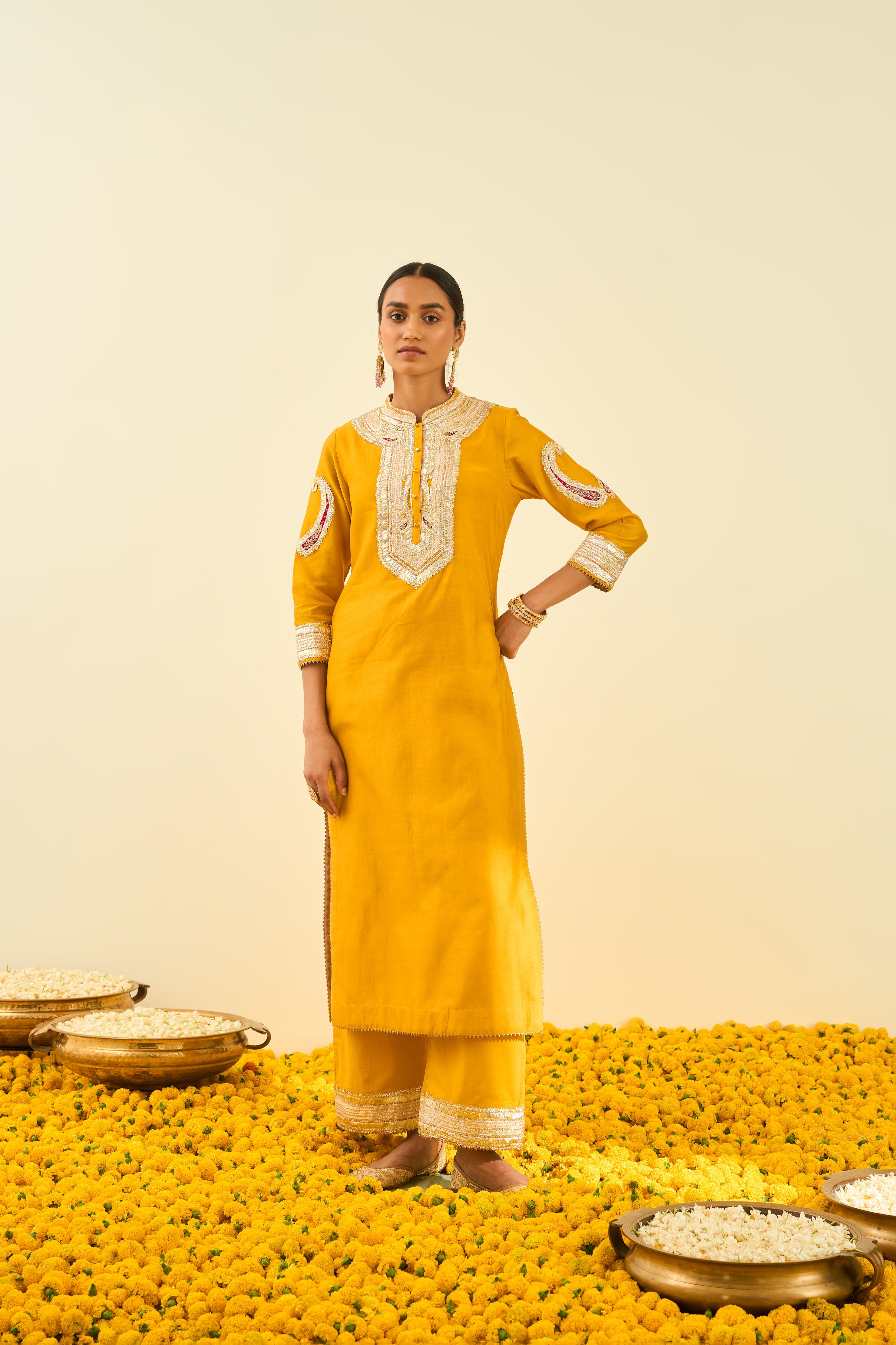 Sheetal Batra - Aliyah - Glaze Mustard Embroidered Kurta Set