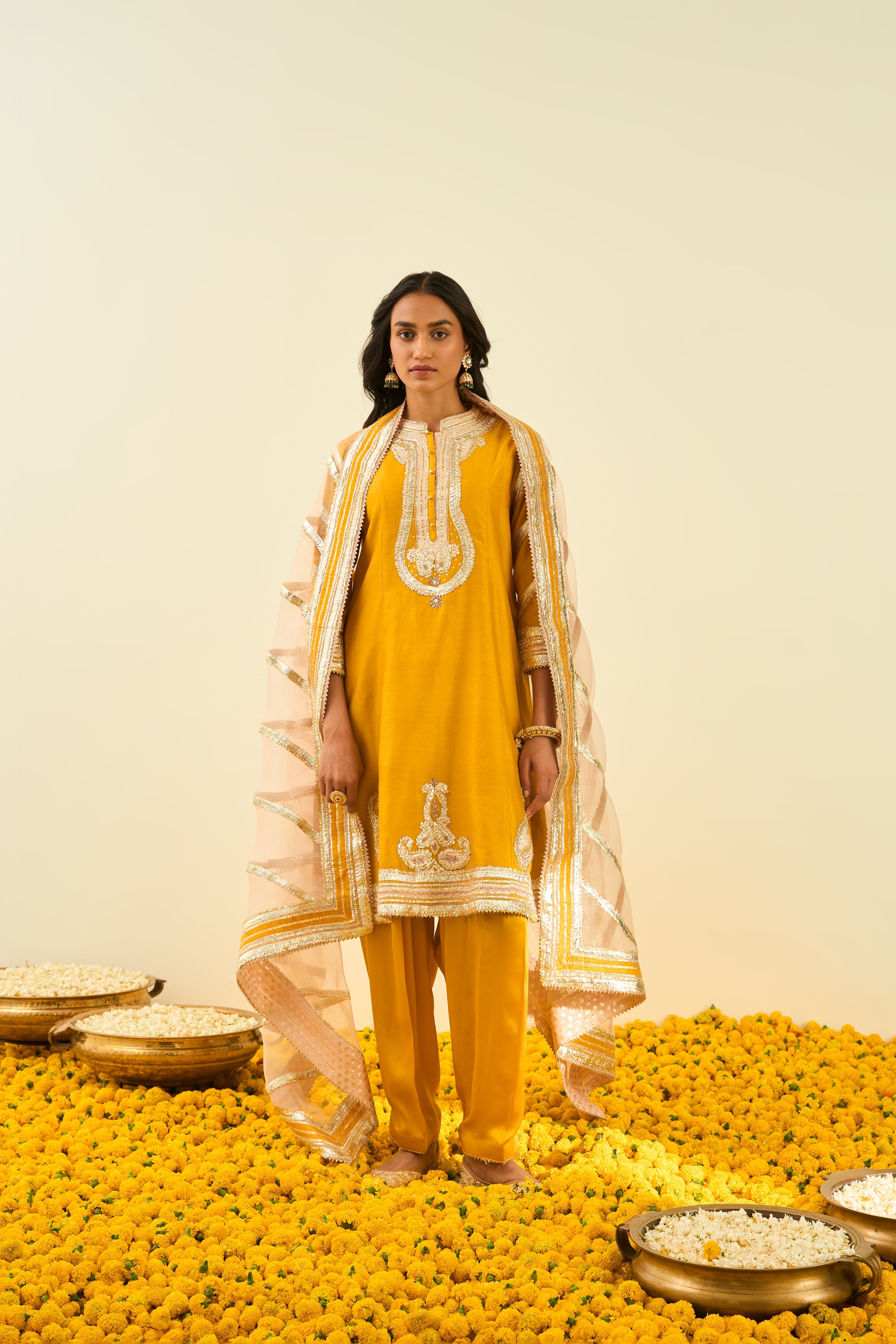 Sheetal Batra - Sadiyah - Glaze Mustard Embroidered Kurta Set