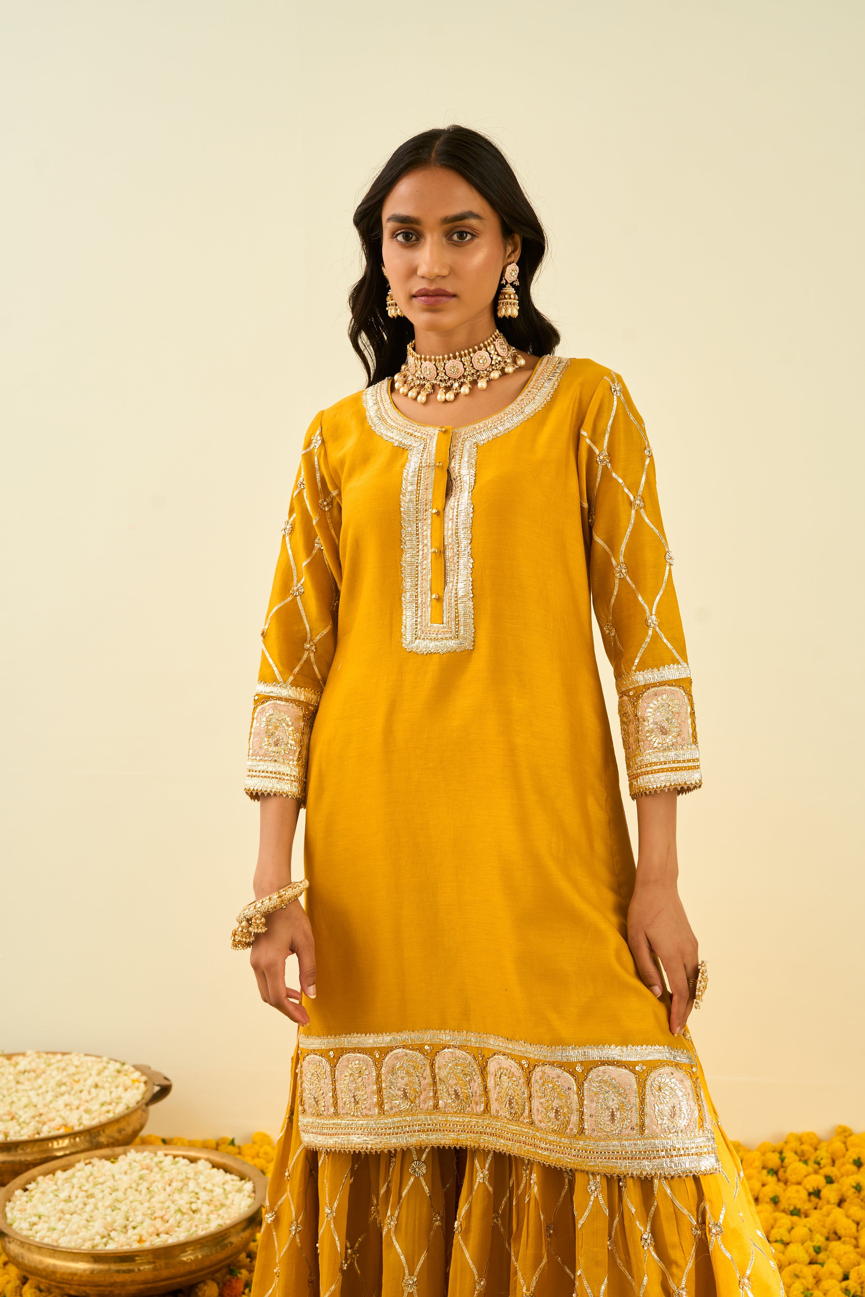 Sheetal Batra - Shabina - Glaze Mustard Embroidered Kurta Set