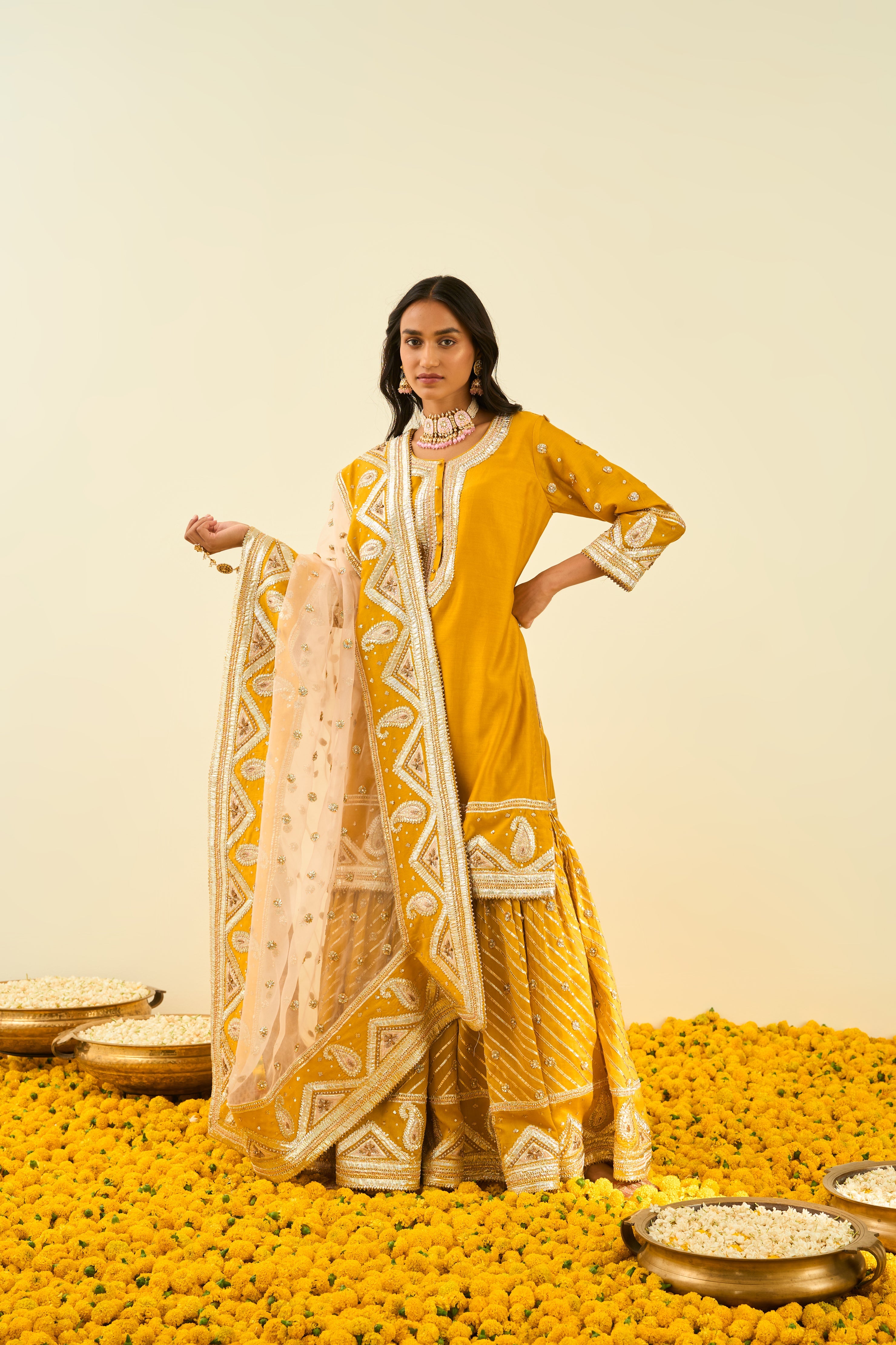Sheetal Batra - Shafna - Glaze Mustard Embroidered Kurta Set