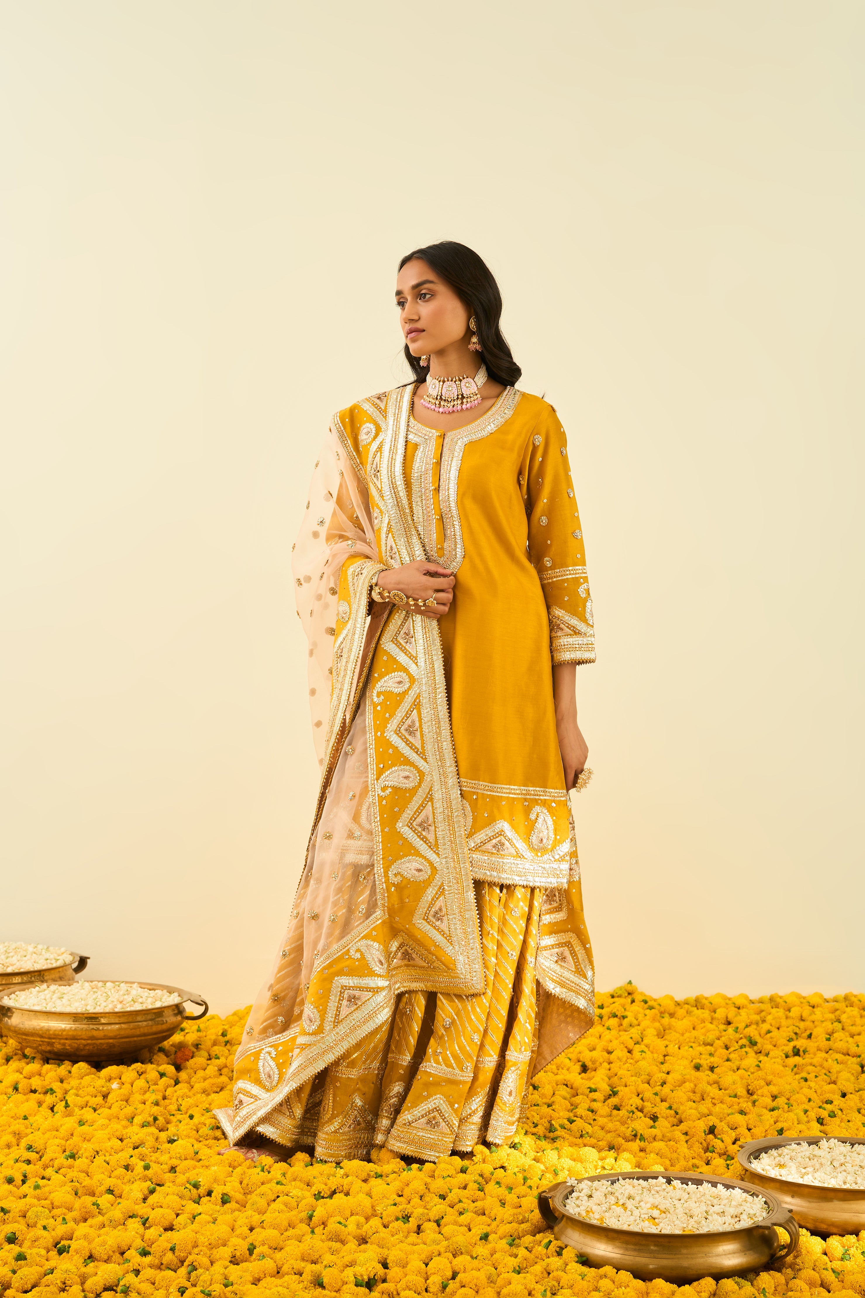 Sheetal Batra - Shafna - Glaze Mustard Embroidered Kurta Set