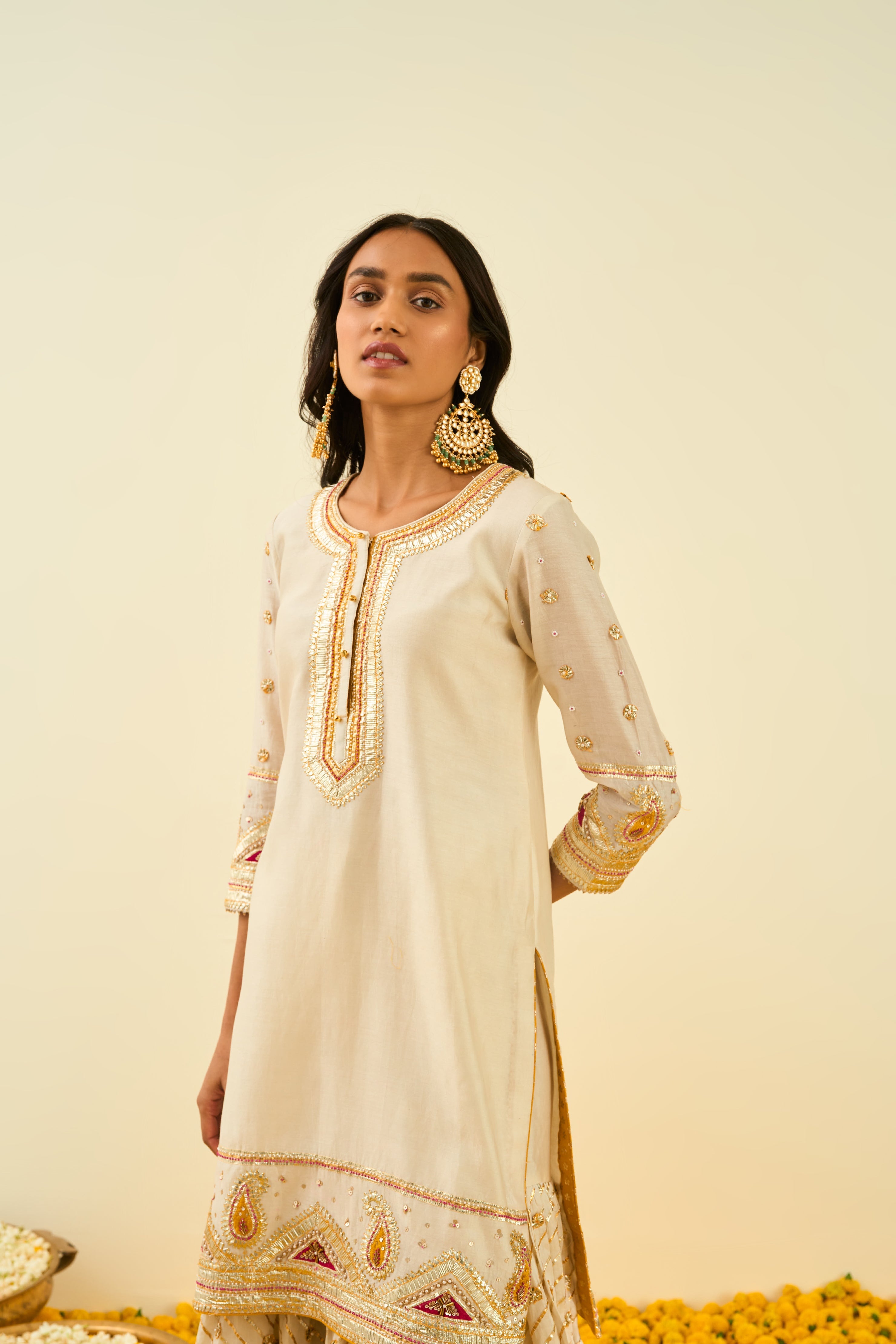 Sheetal Batra - Shafna - Daisy Ivory Embroidered Kurta Set