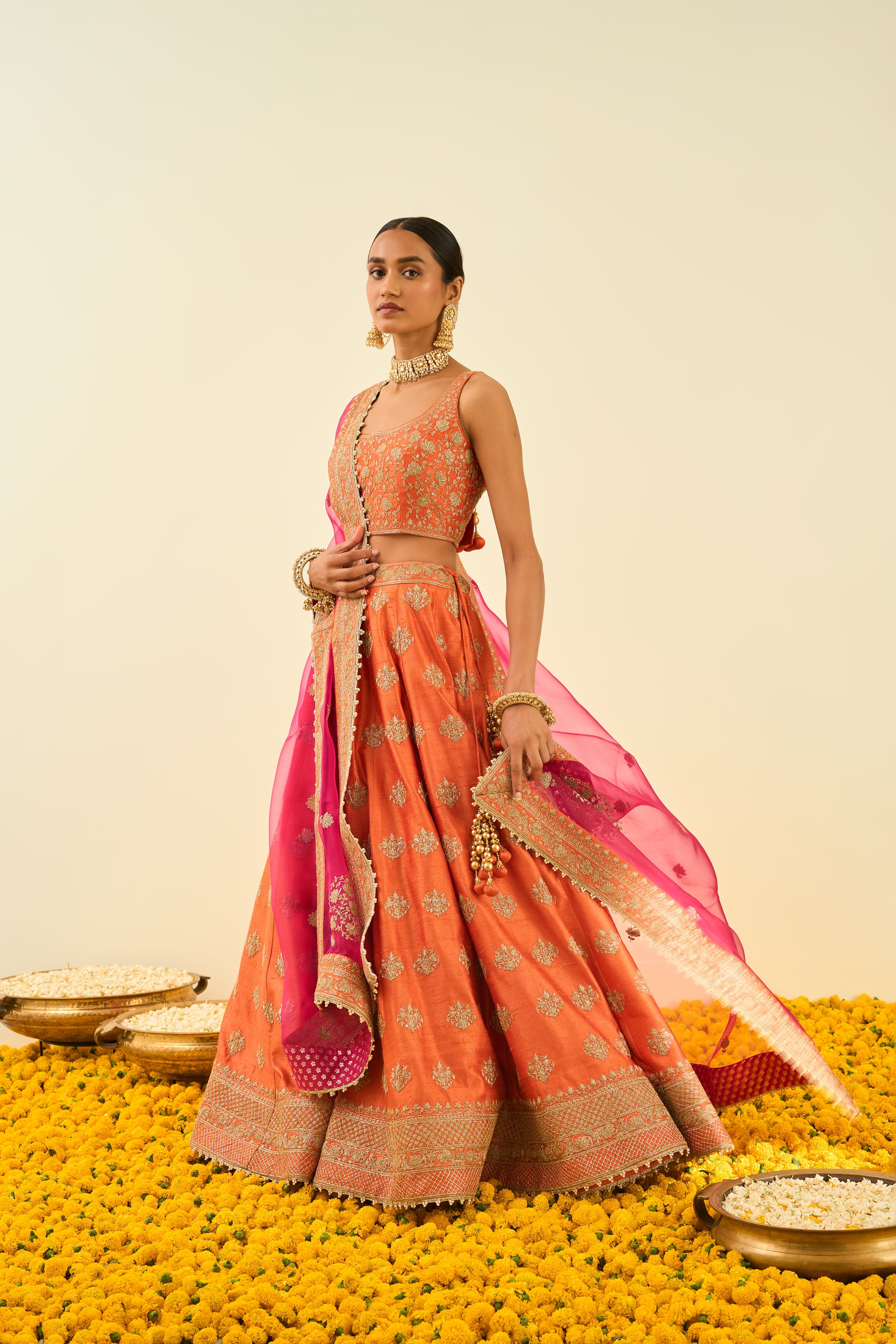 Sheetal Batra - Mahira - Orange Embroidered Lehenga Set