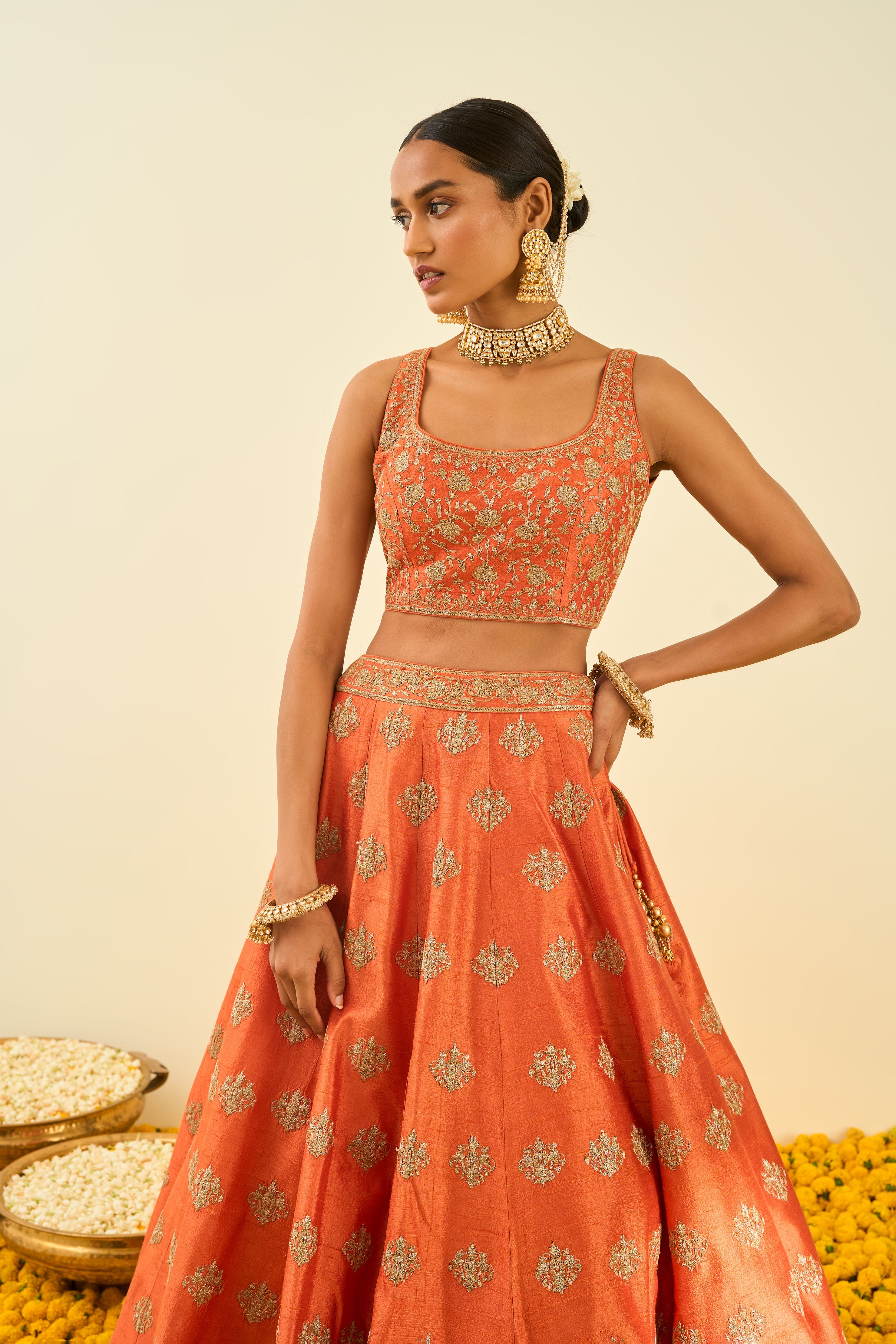 Sheetal Batra - Mahira - Orange Embroidered Lehenga Set