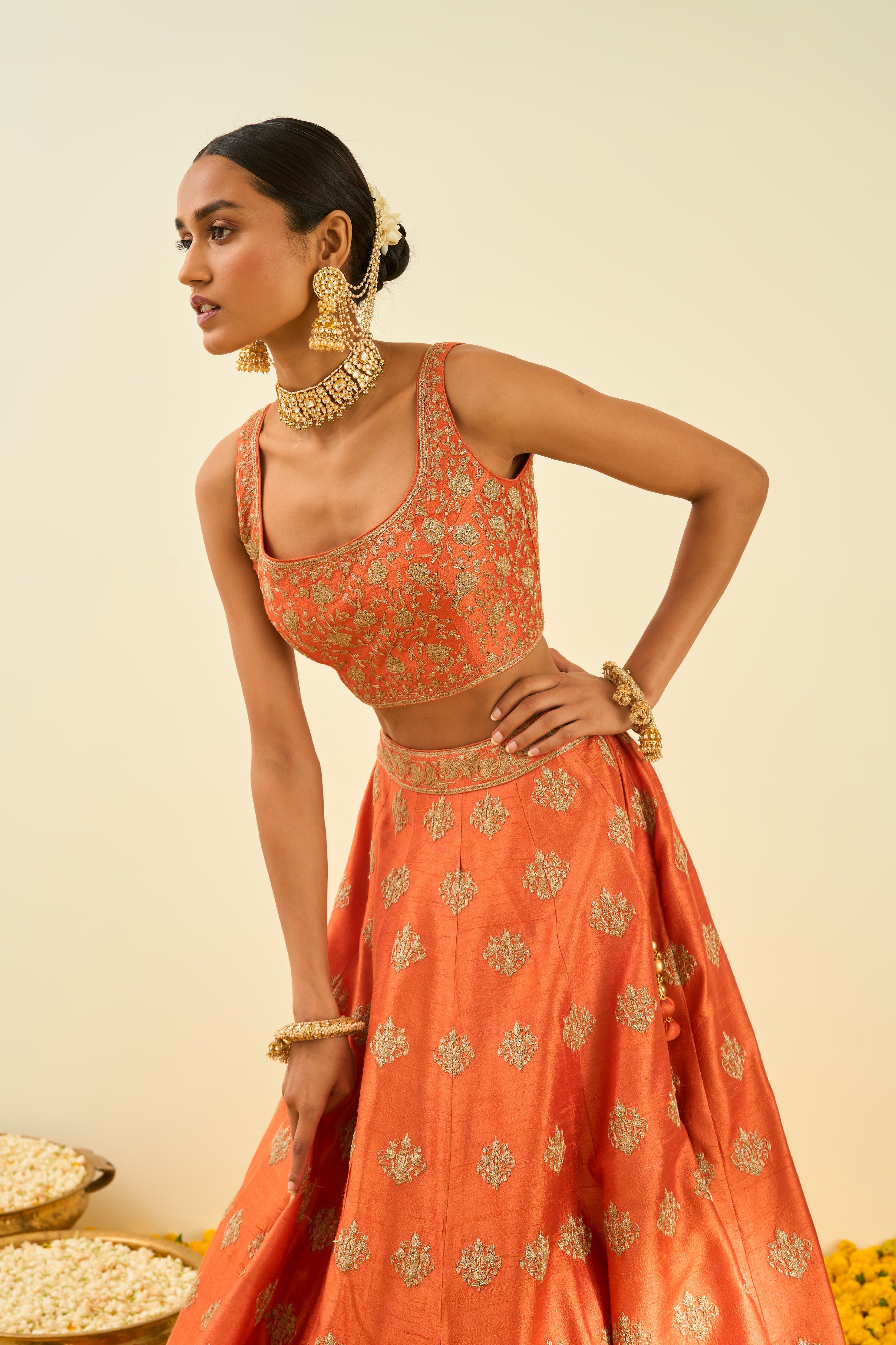 Sheetal Batra - Mahira - Orange Embroidered Lehenga Set