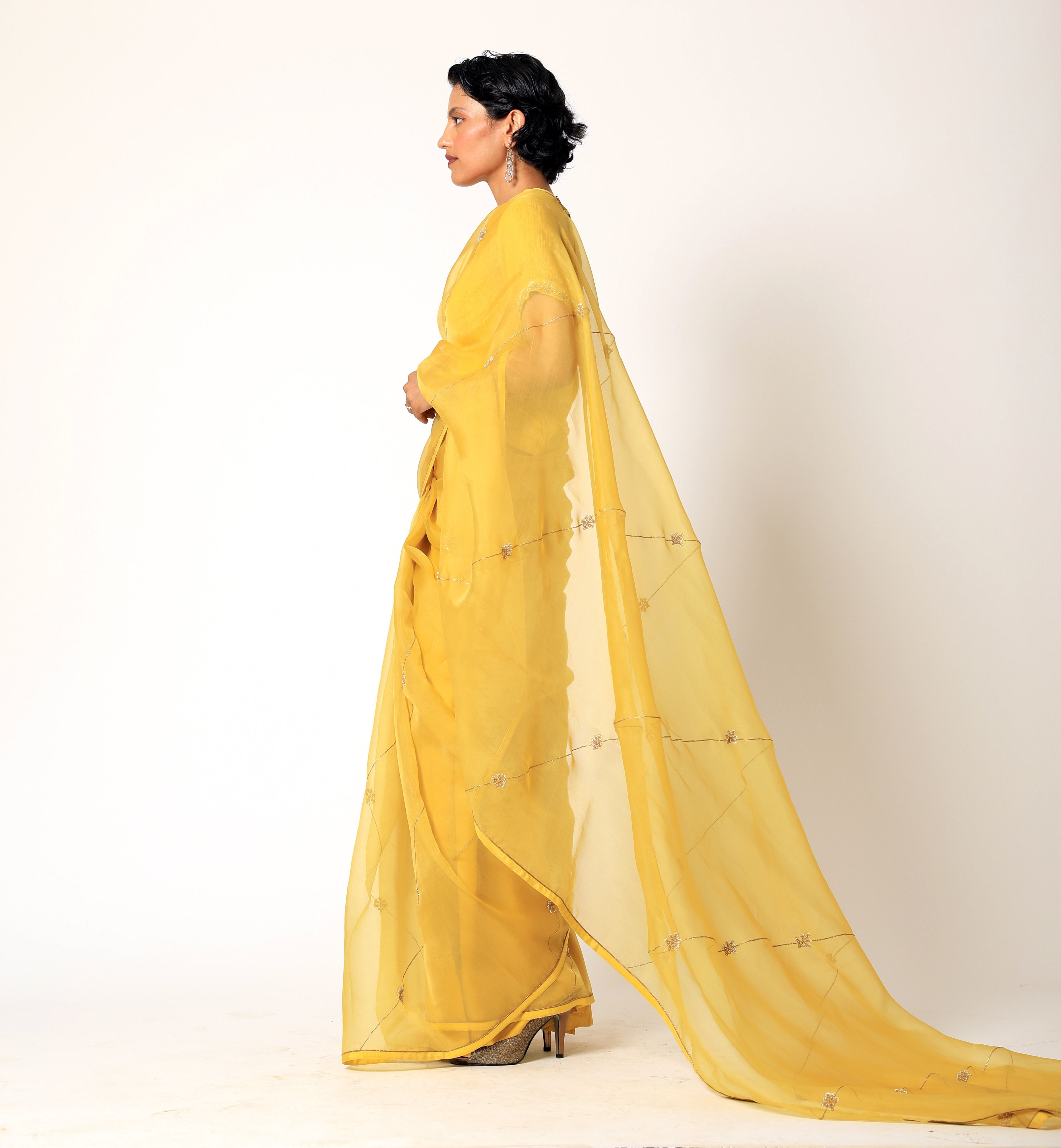 Romaa - Yellow Embroidered Saree Set