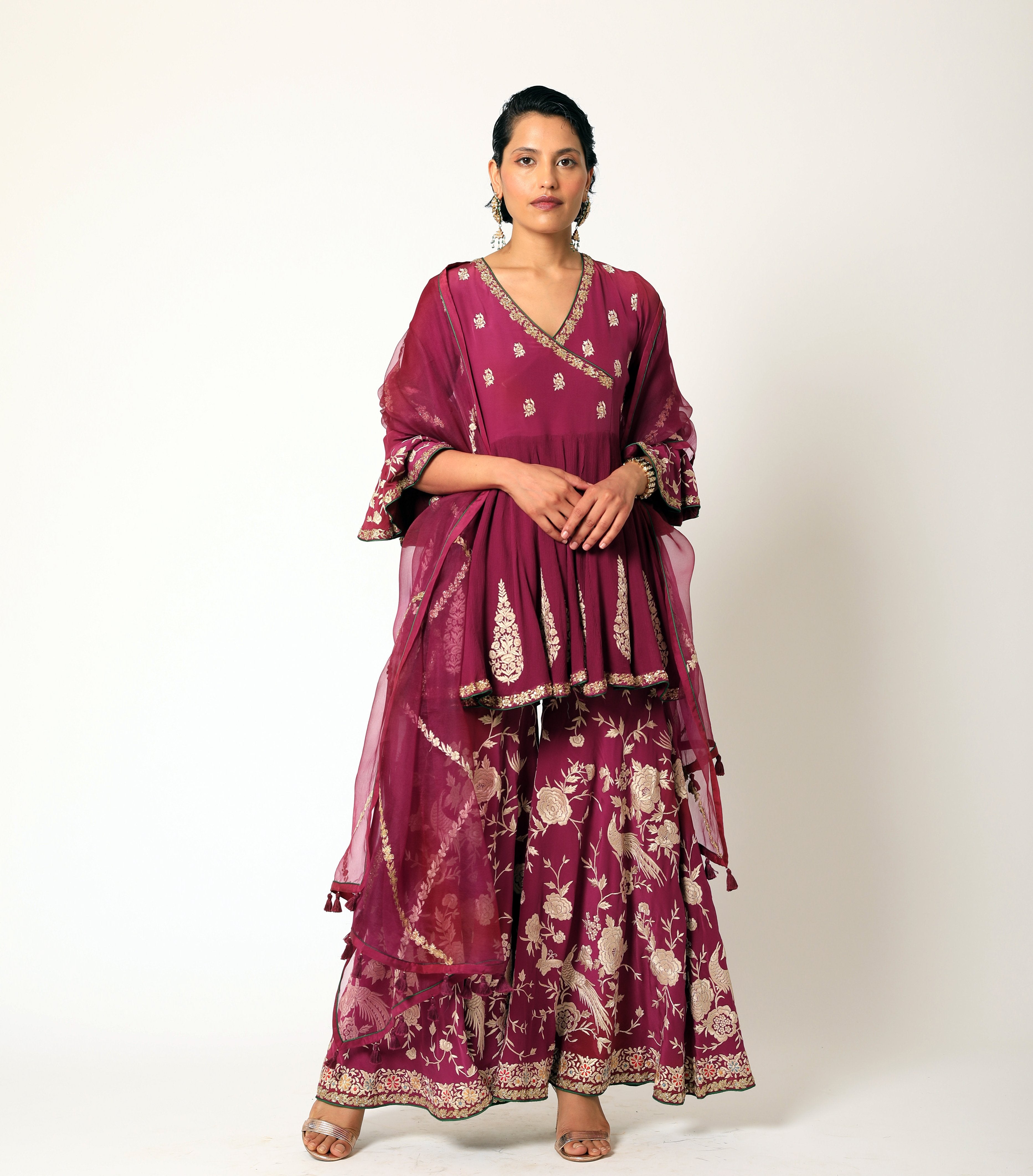 Romaa - Plum Embroidered Sharara Set