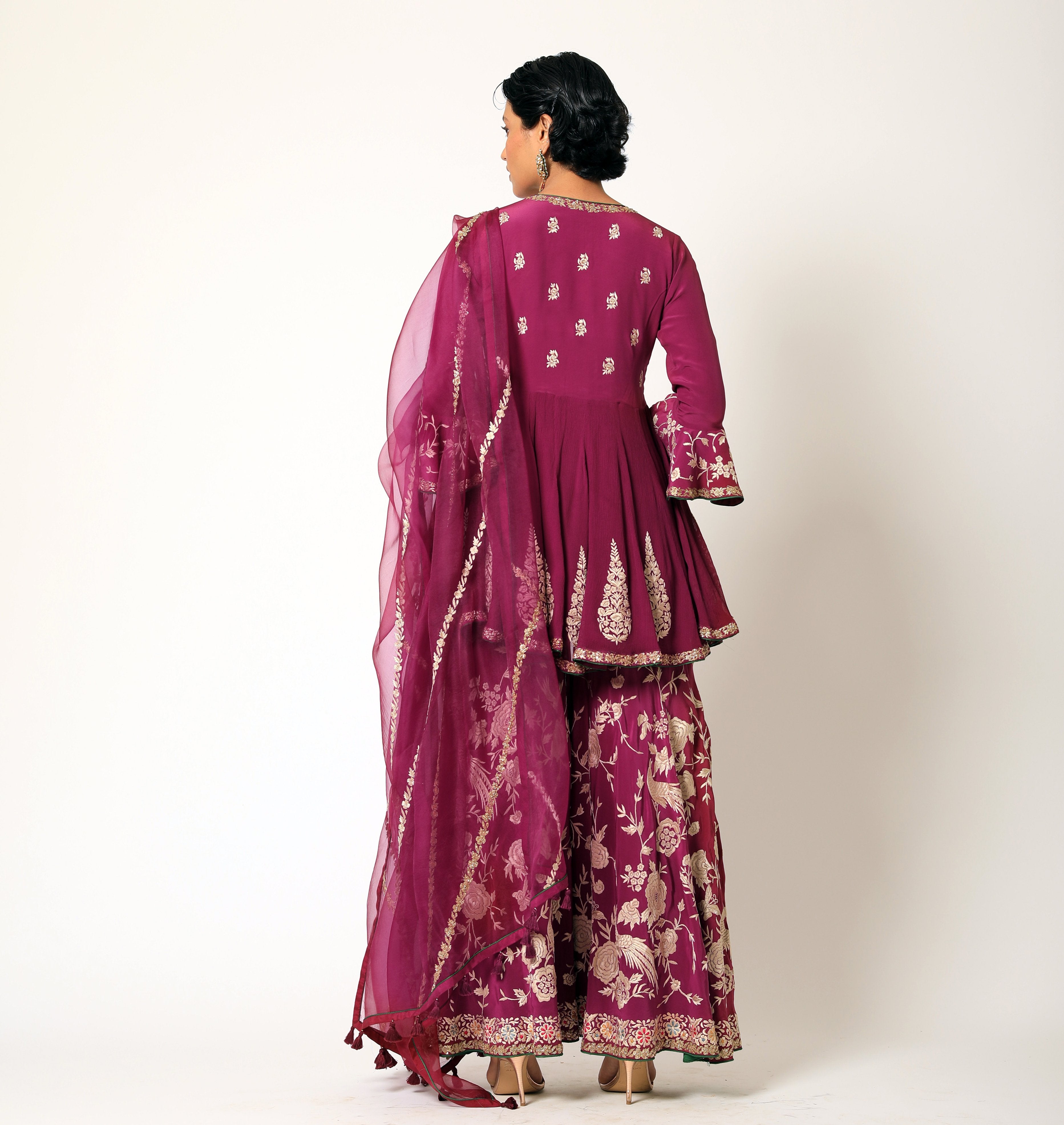 Romaa - Plum Embroidered Sharara Set