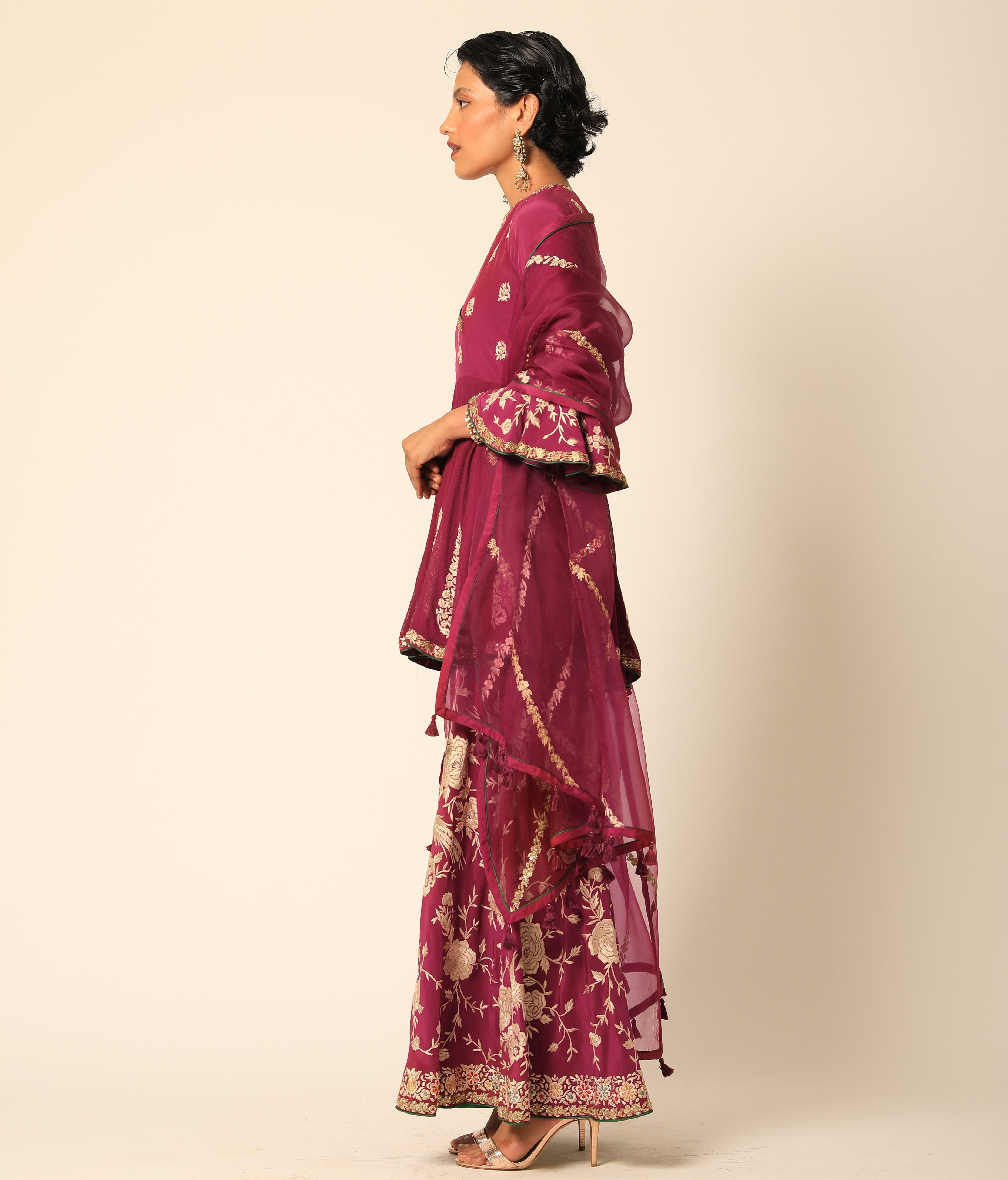 Romaa - Plum Embroidered Sharara Set