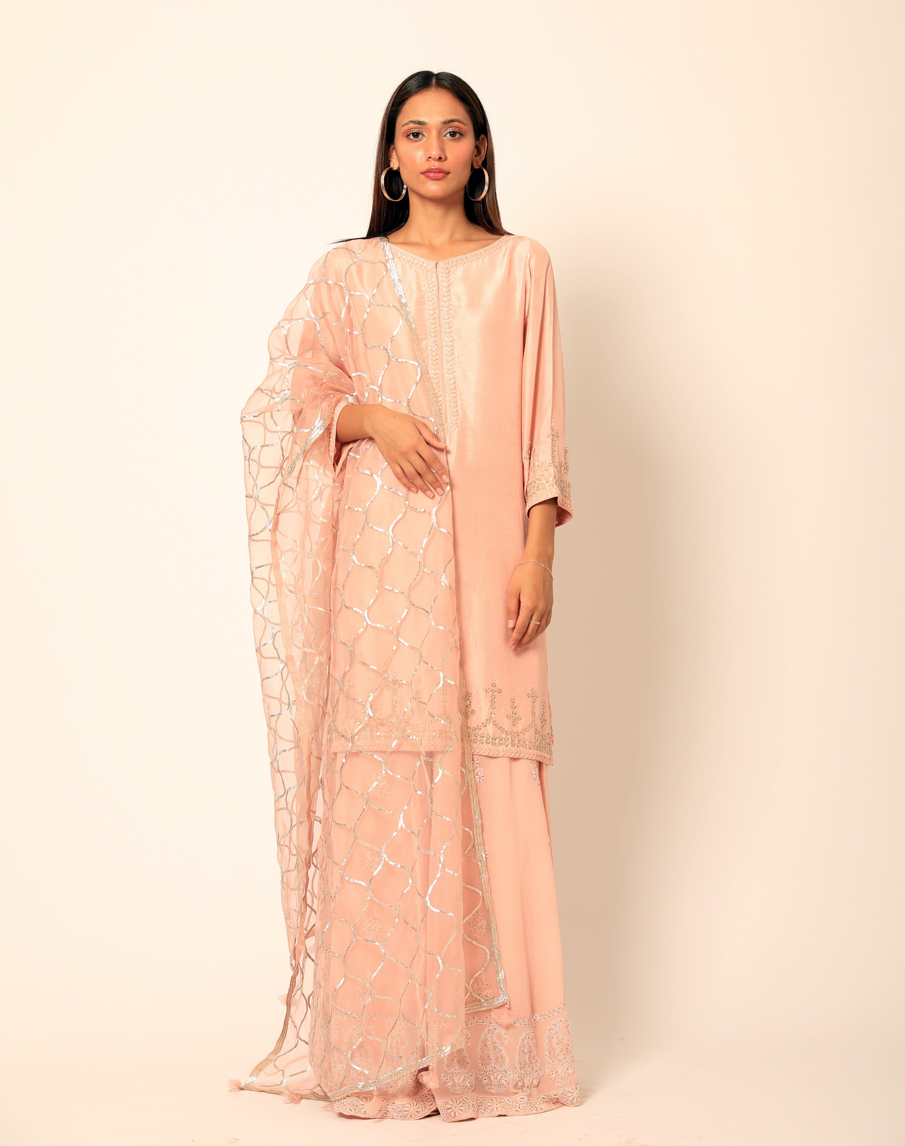 Romaa - Peach Embroidered Sharara Set