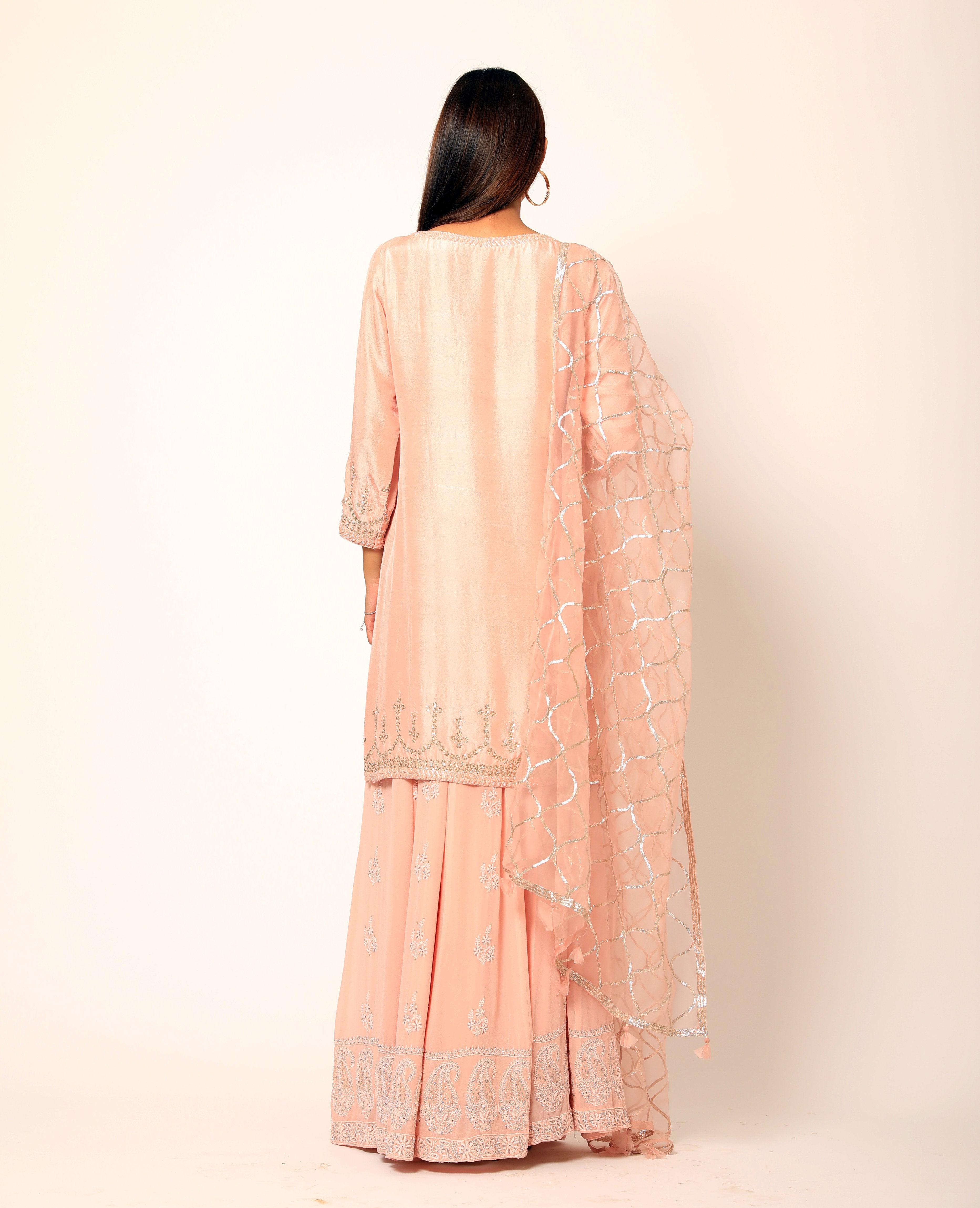 Romaa - Peach Embroidered Sharara Set