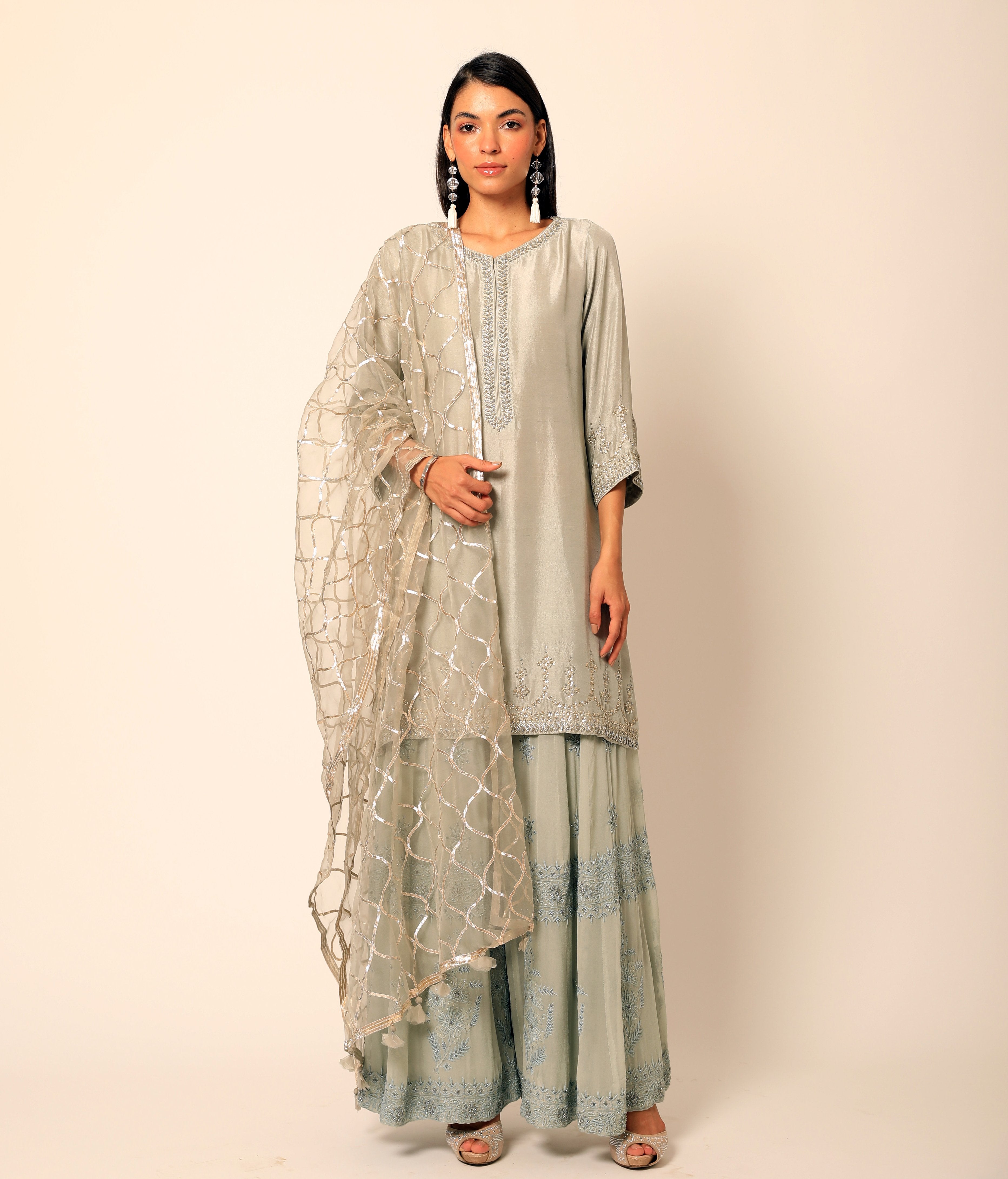 Romaa - Grey Embroidered Sharara Set