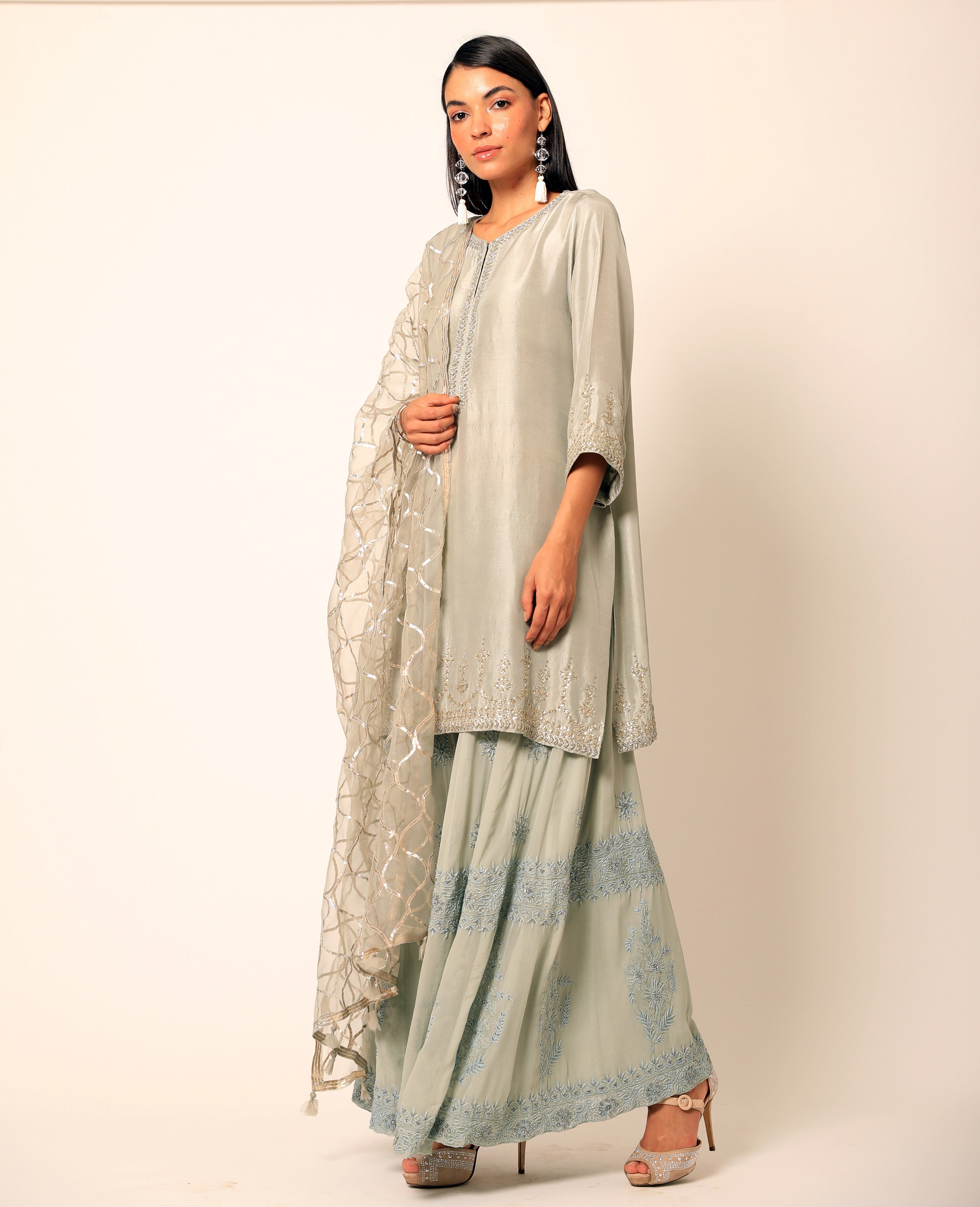 Romaa - Grey Embroidered Sharara Set