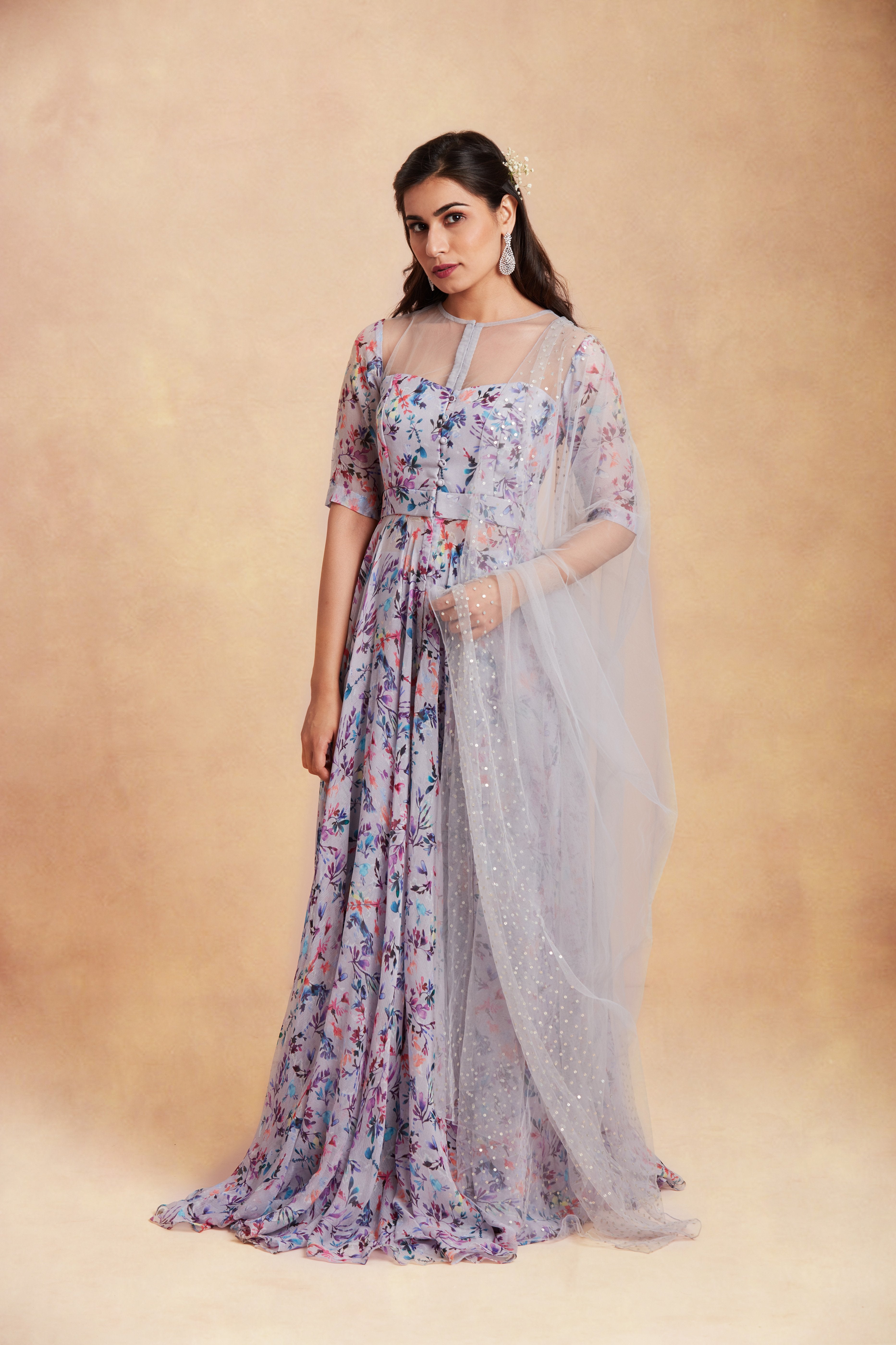 Sanjhana Reddy - Mauve printed anarkali with dupatta