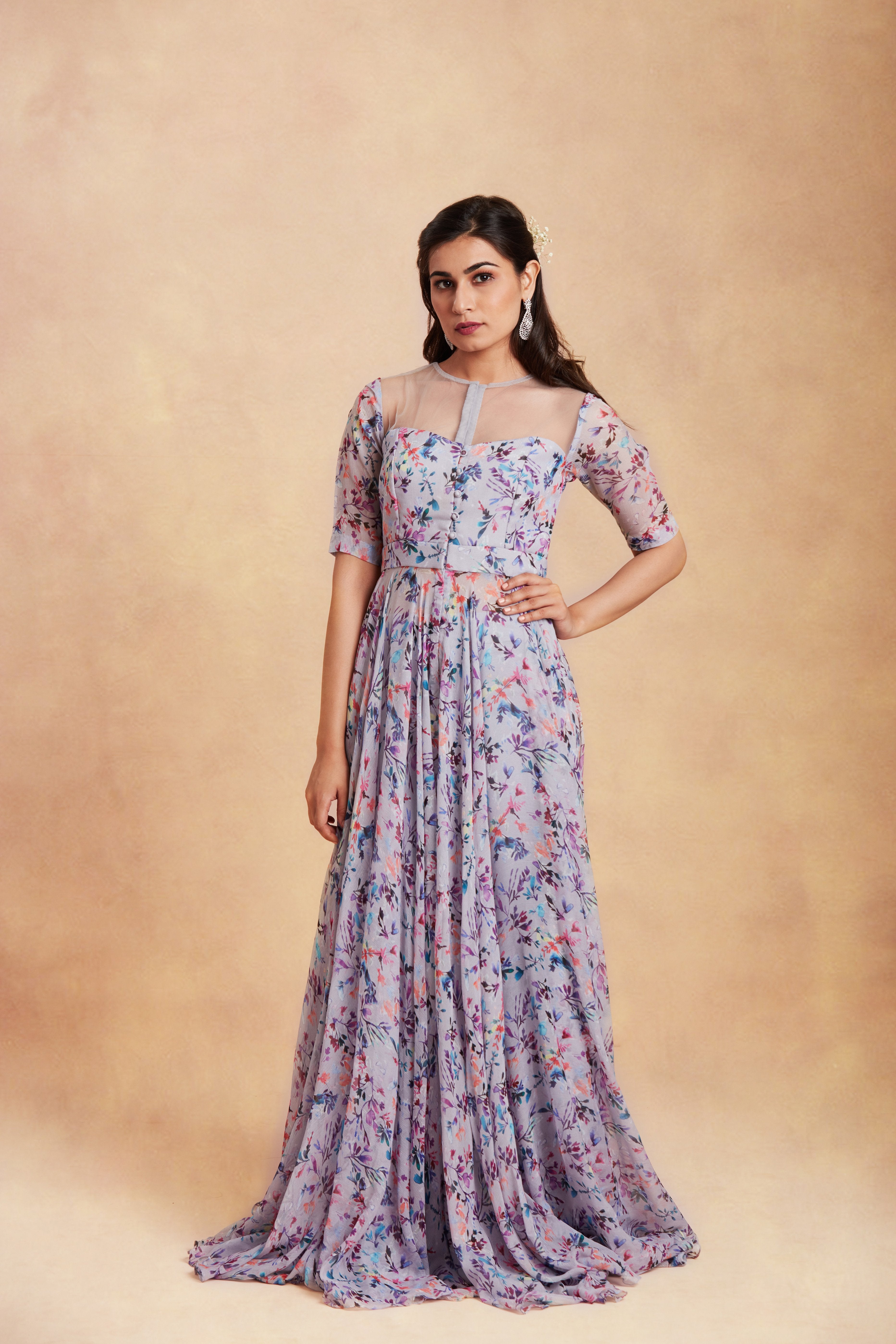 Sanjhana Reddy - Mauve printed anarkali with dupatta