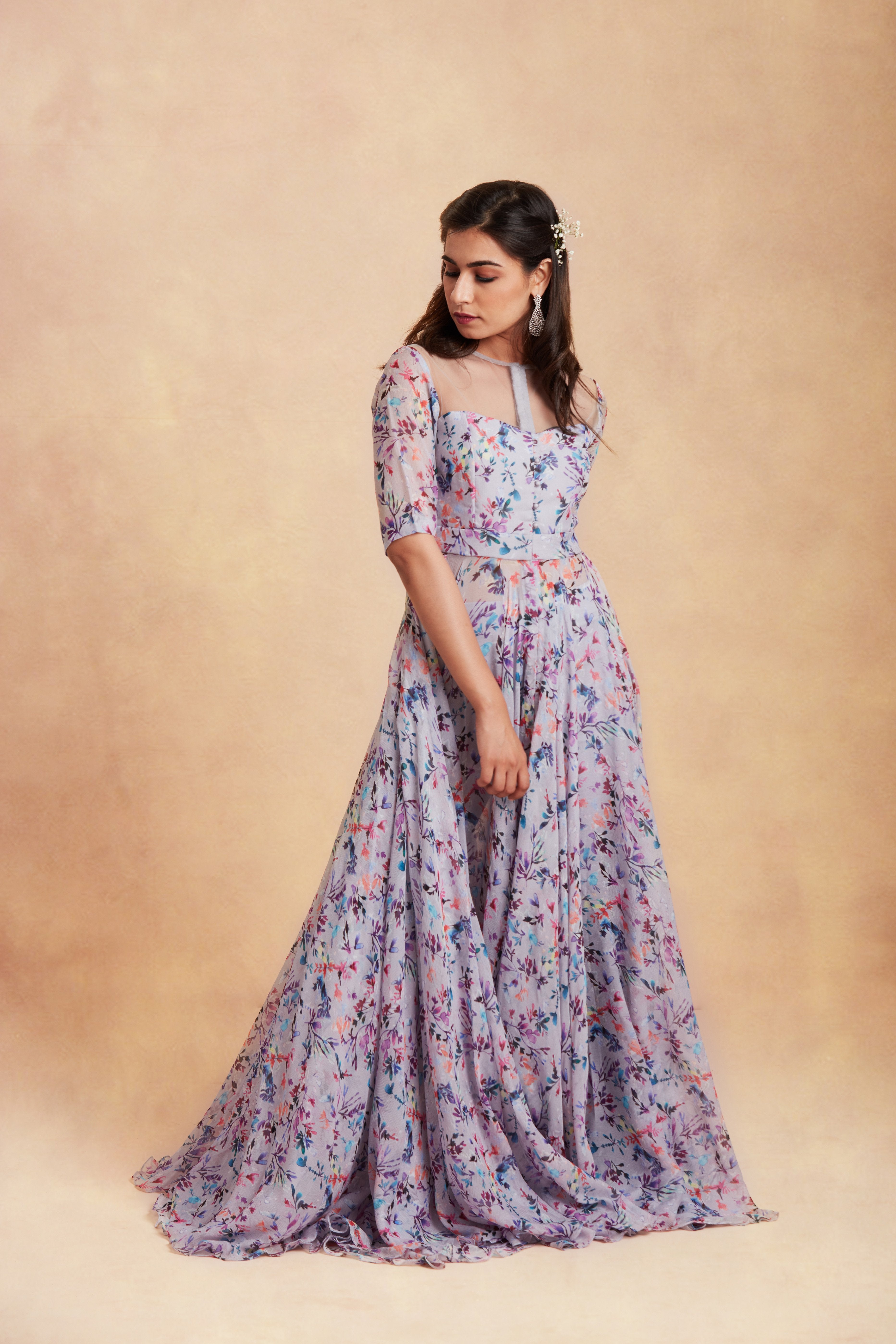 Sanjhana Reddy - Mauve printed anarkali with dupatta