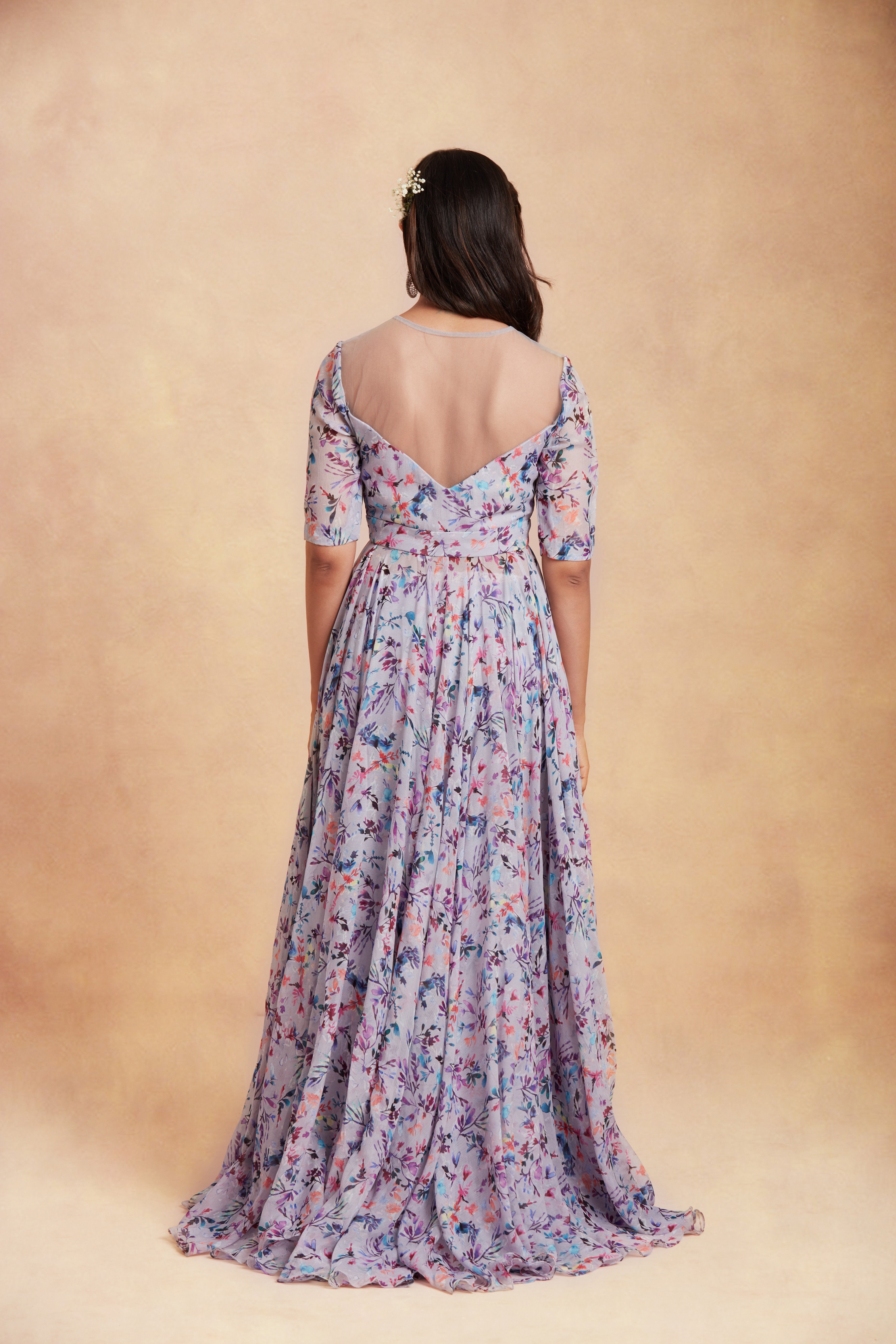 Sanjhana Reddy - Mauve printed anarkali with dupatta