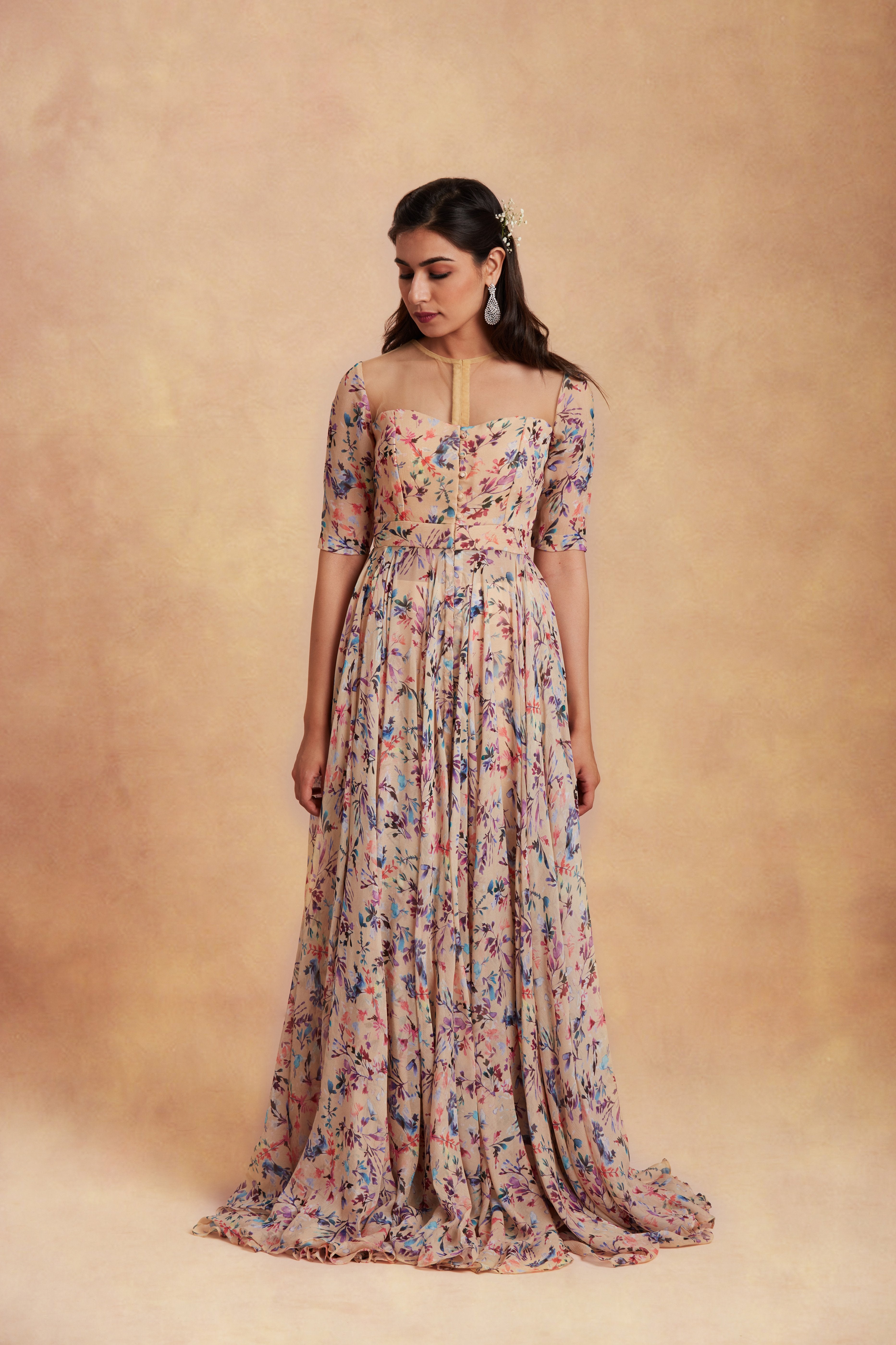 Sanjhana Reddy - Yellow printed anarkali with dupatta