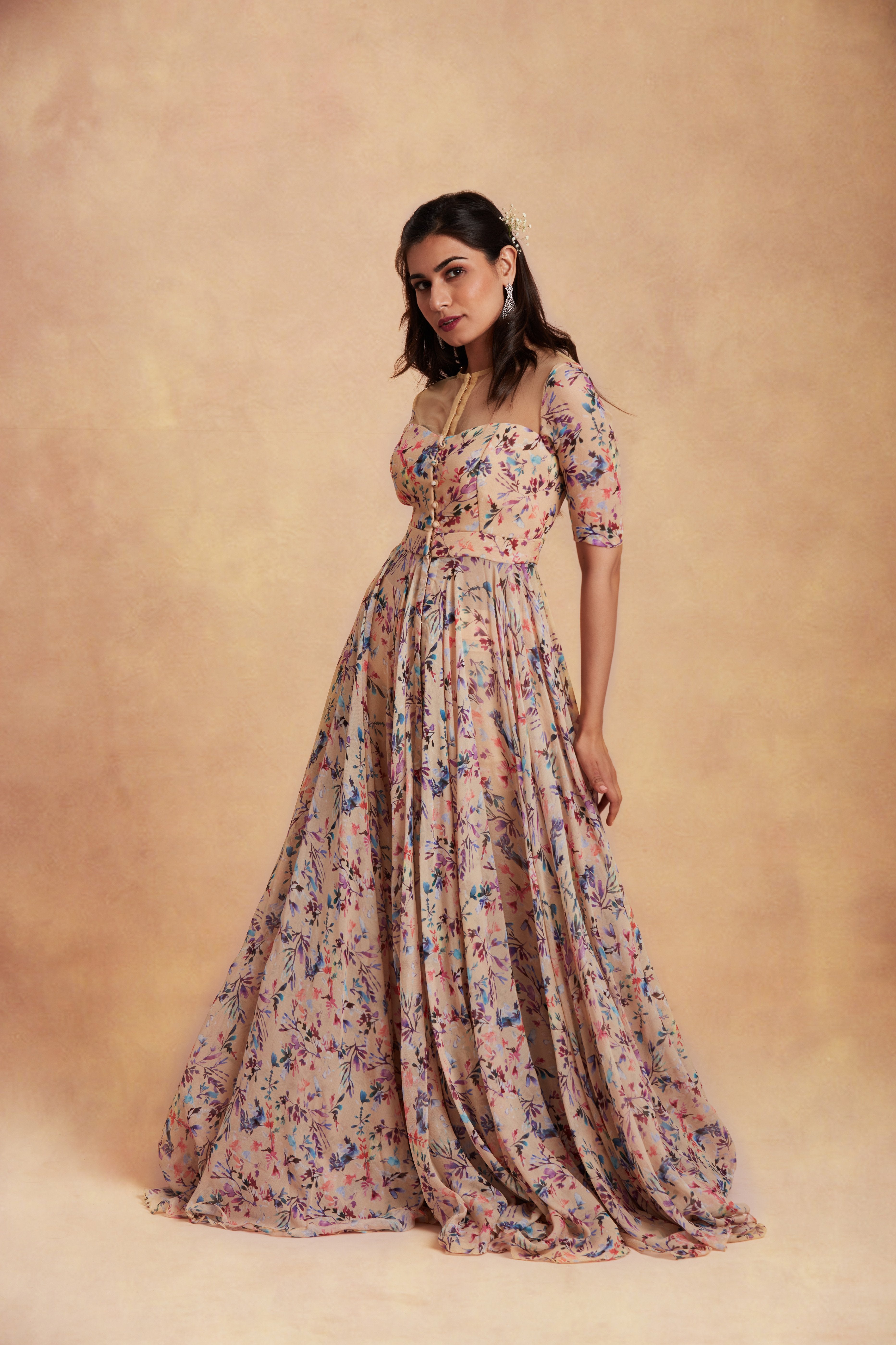 Sanjhana Reddy - Yellow printed anarkali with dupatta