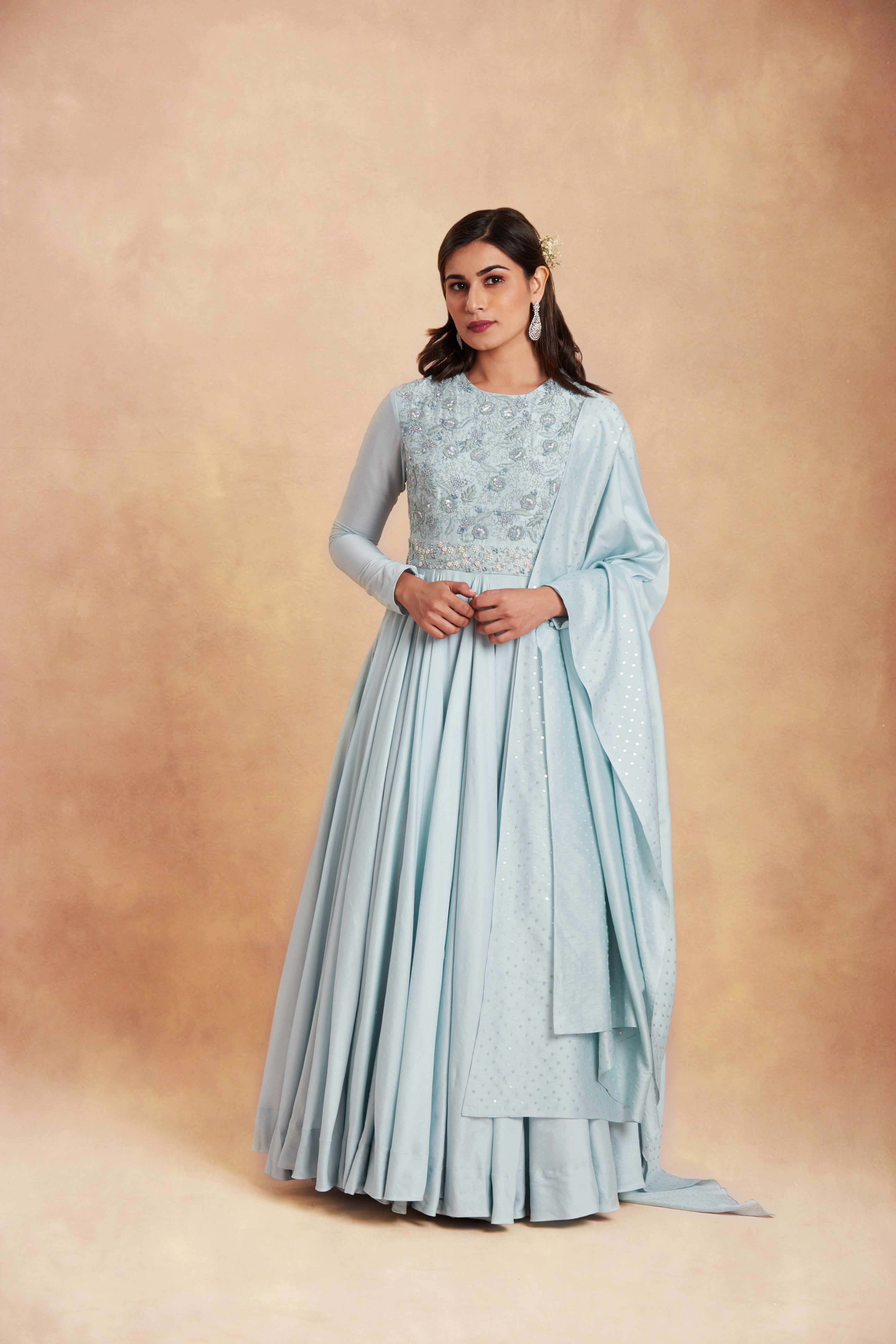 Sanjhana Reddy - Sky Blue Thread Work Embelished Anarkali