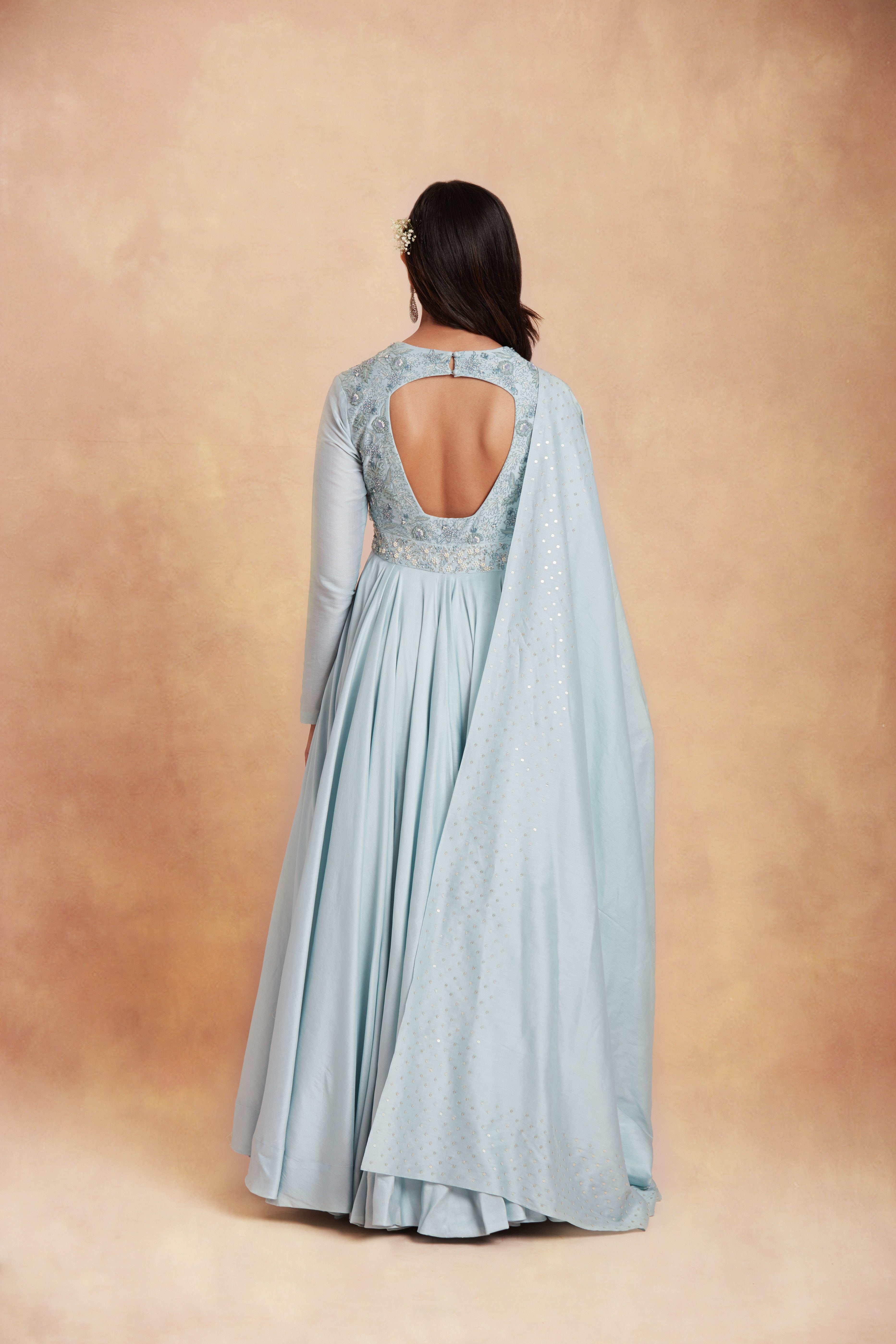 Sanjhana Reddy - Sky Blue Thread Work Embelished Anarkali