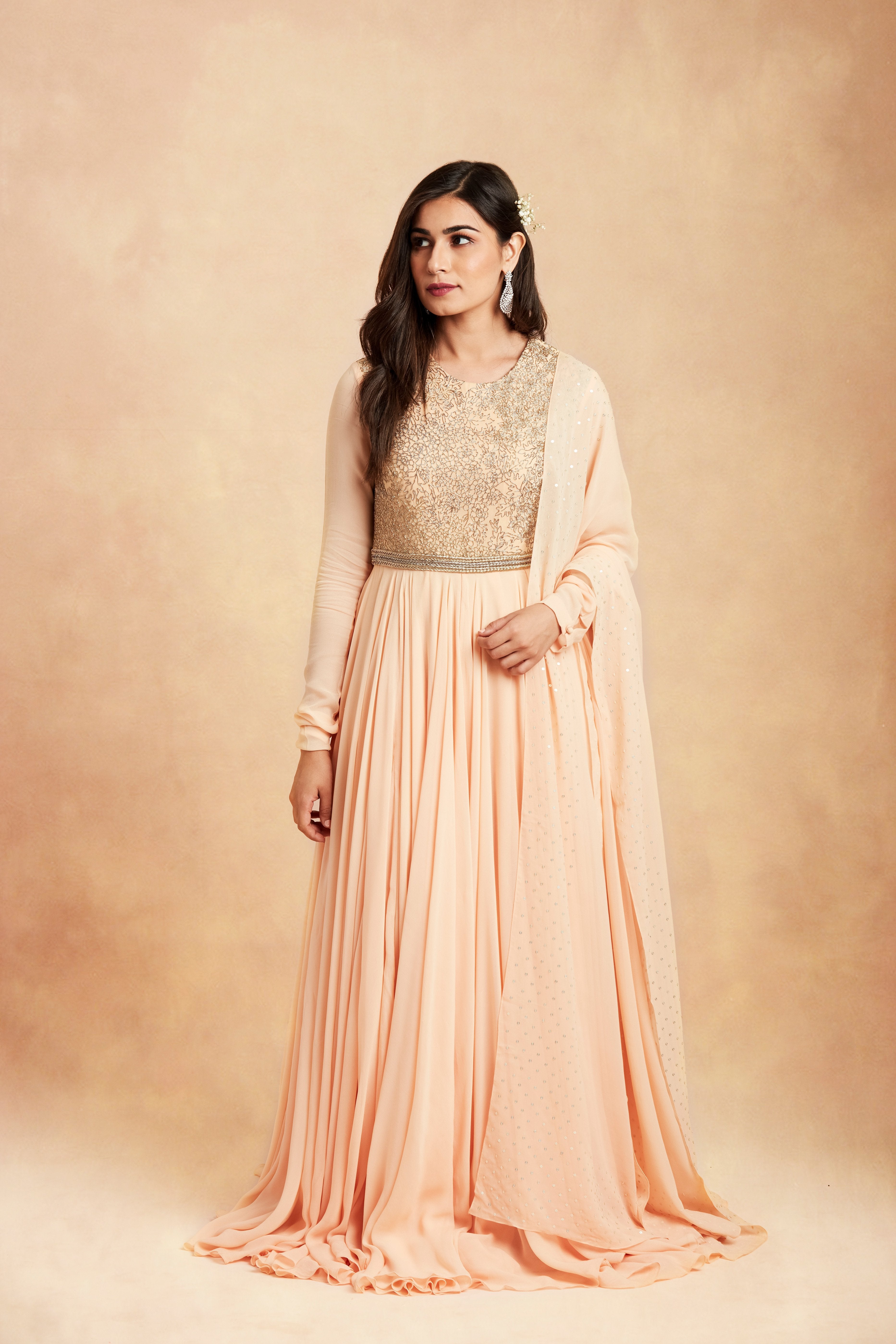 Sanjhana Reddy - Pale orange zardozi embroidered anarkali