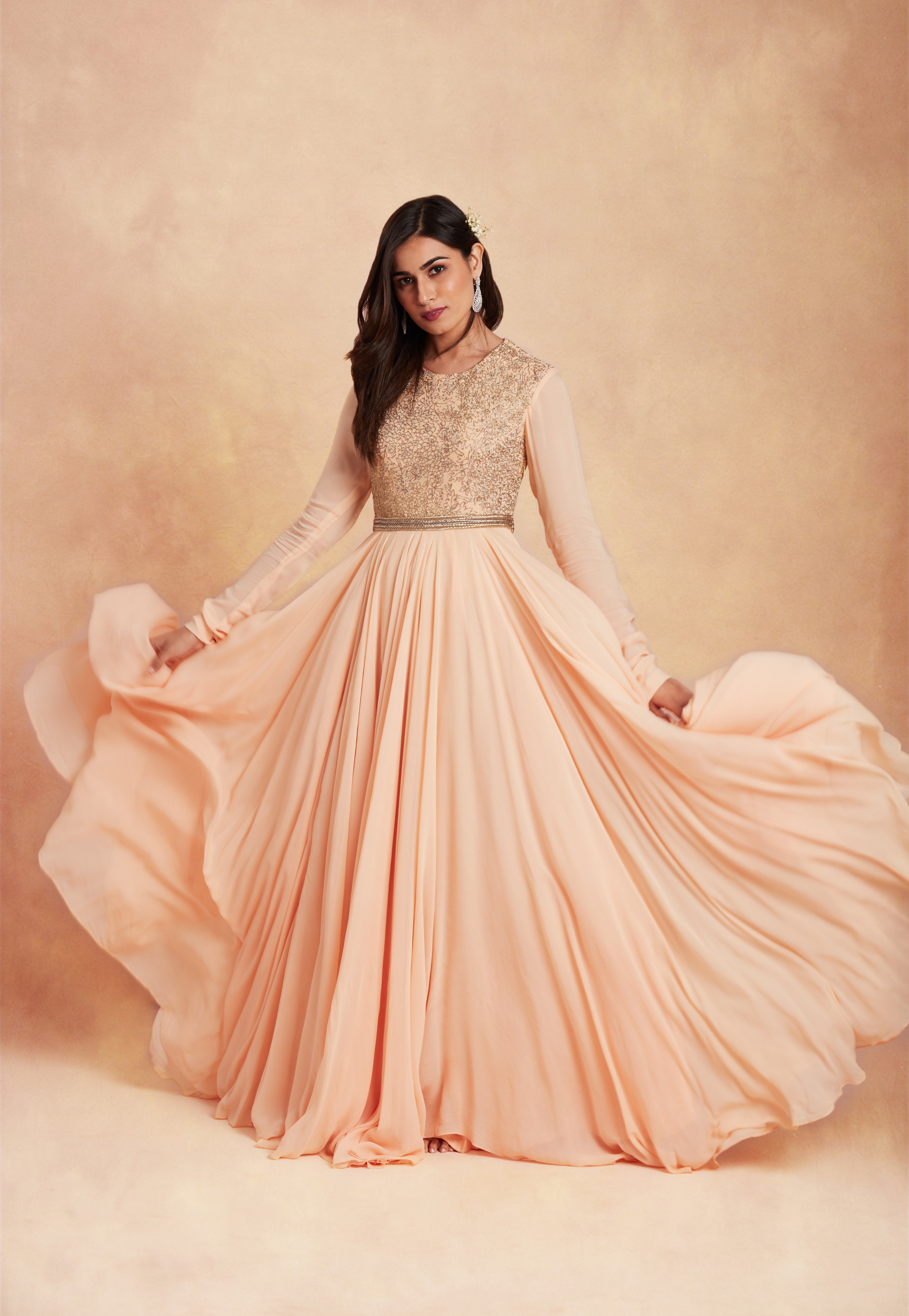 Sanjhana Reddy - Pale orange zardozi embroidered anarkali