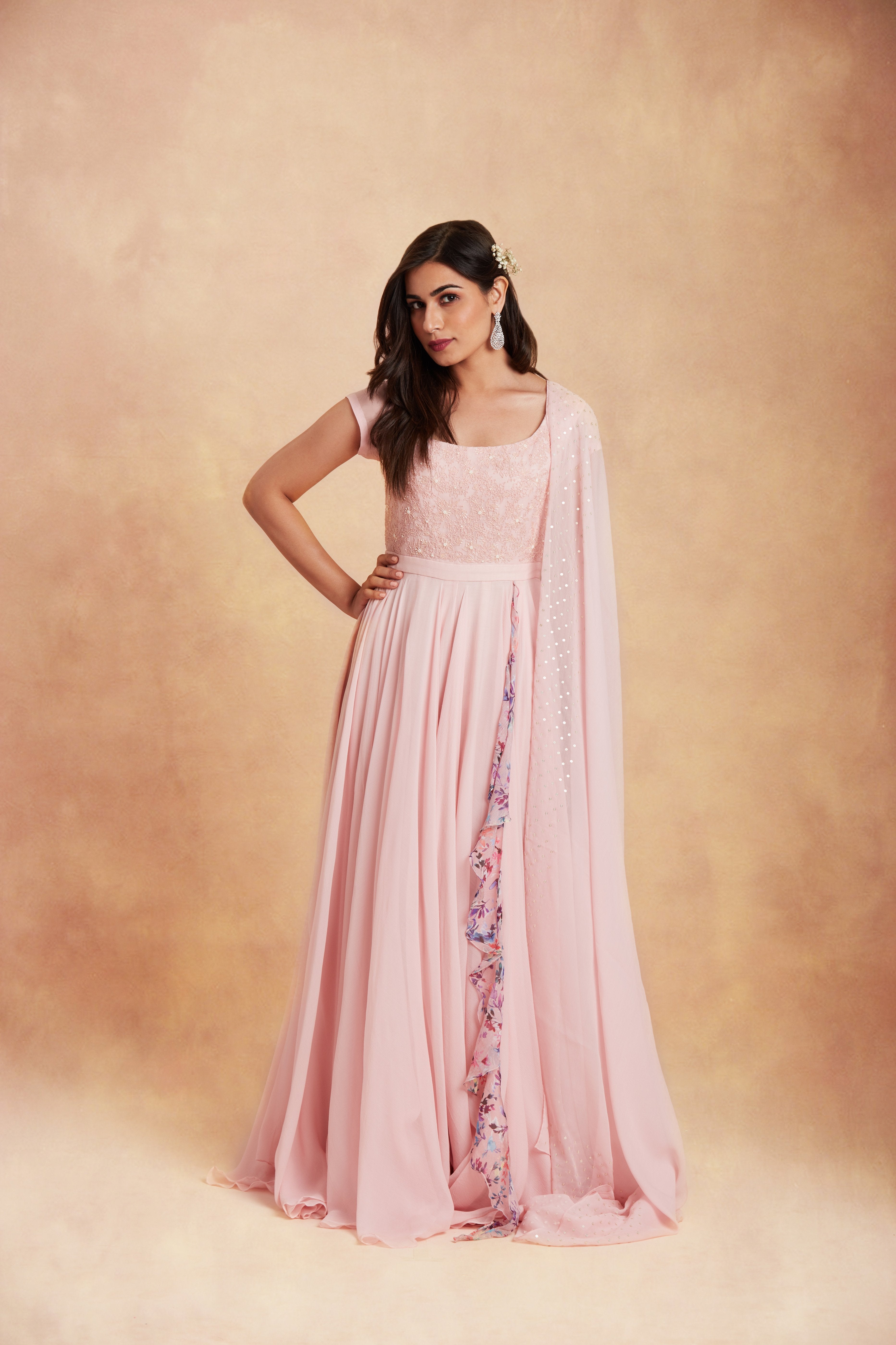 Sanjhana Reddy - Hand embroidered floral work pink anarkali