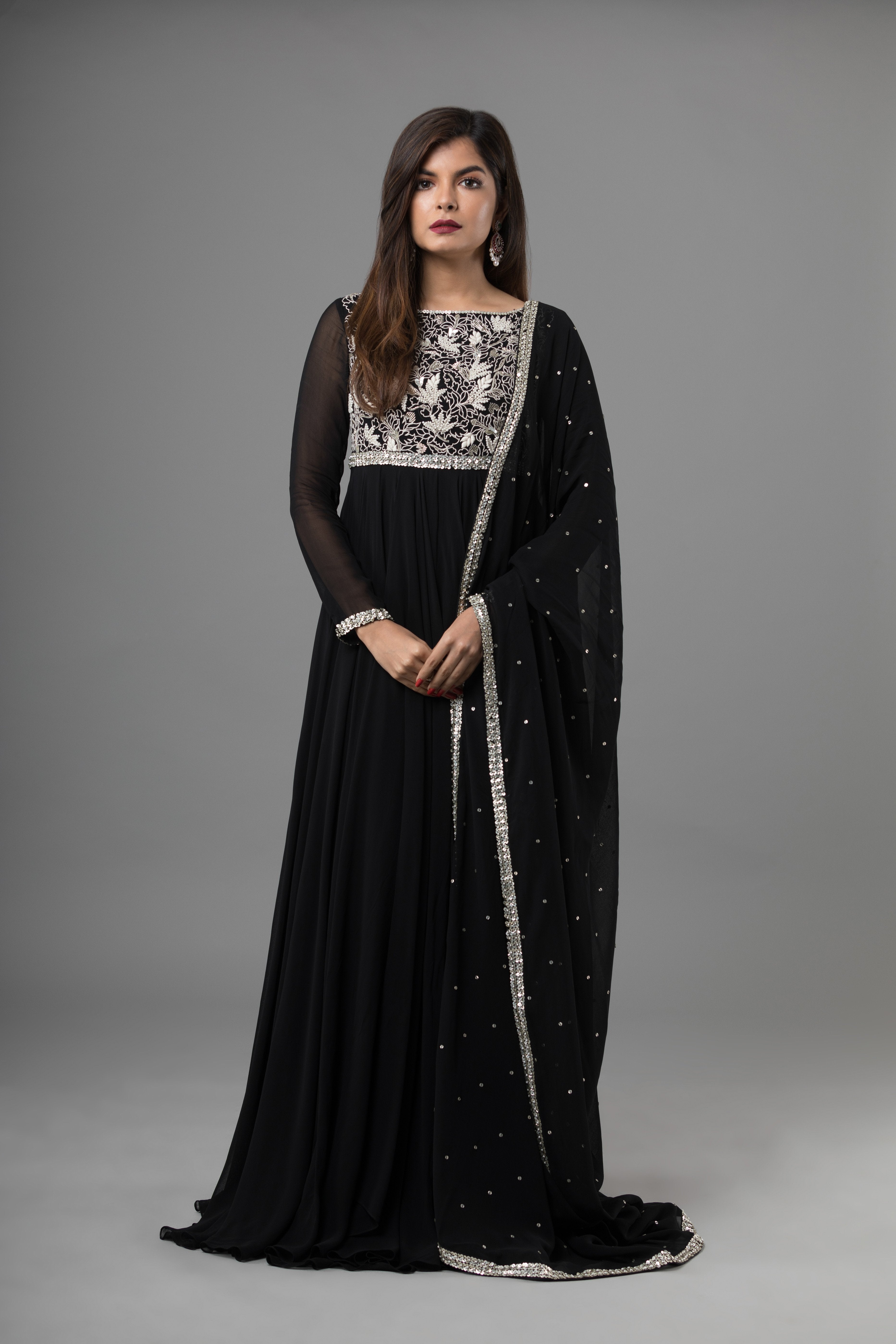 Sanjhana Reddy - Black Anarkali With Delicate Hand Embroidery