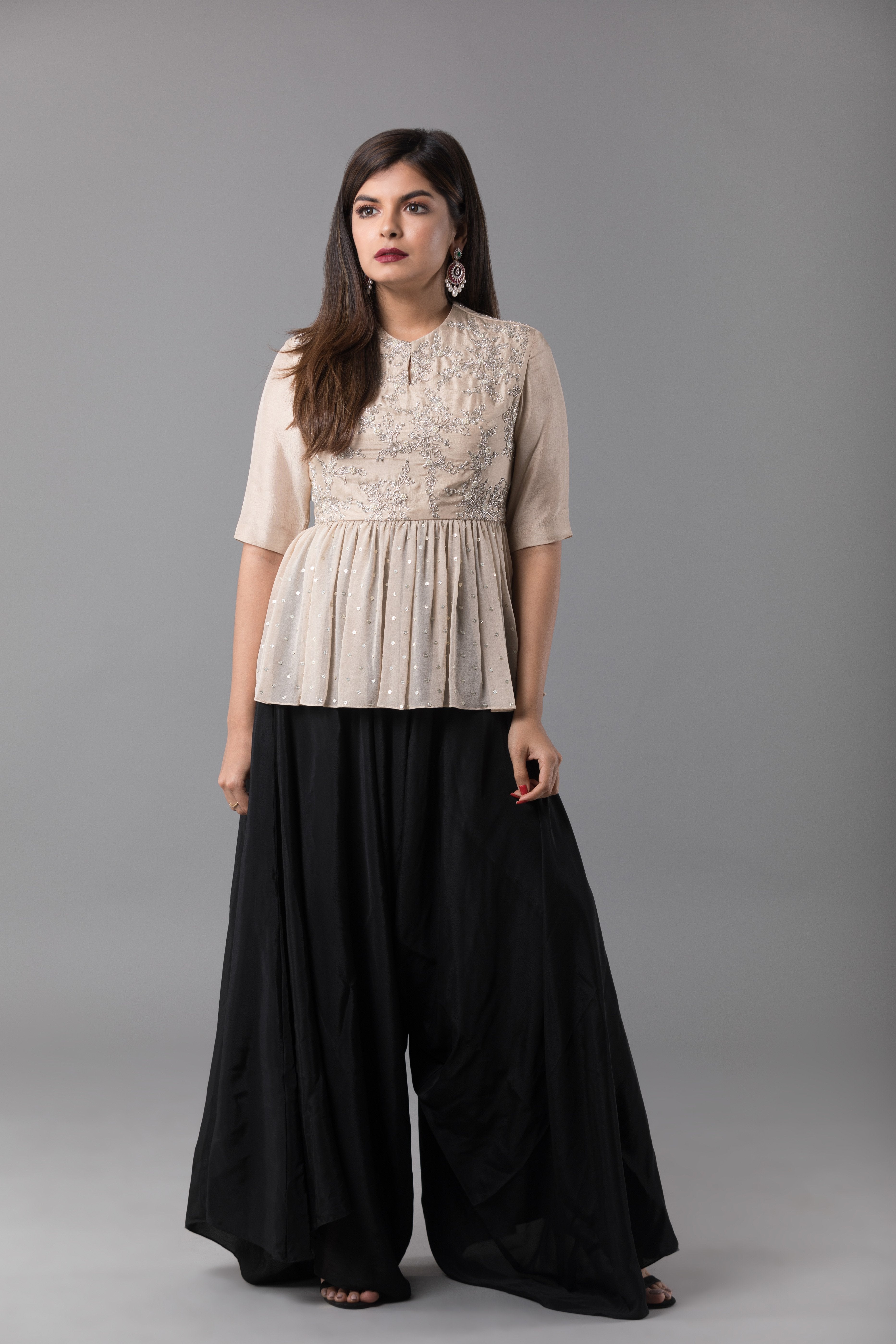 Sanjhana Reddy - Peplum Top With Drape Pants