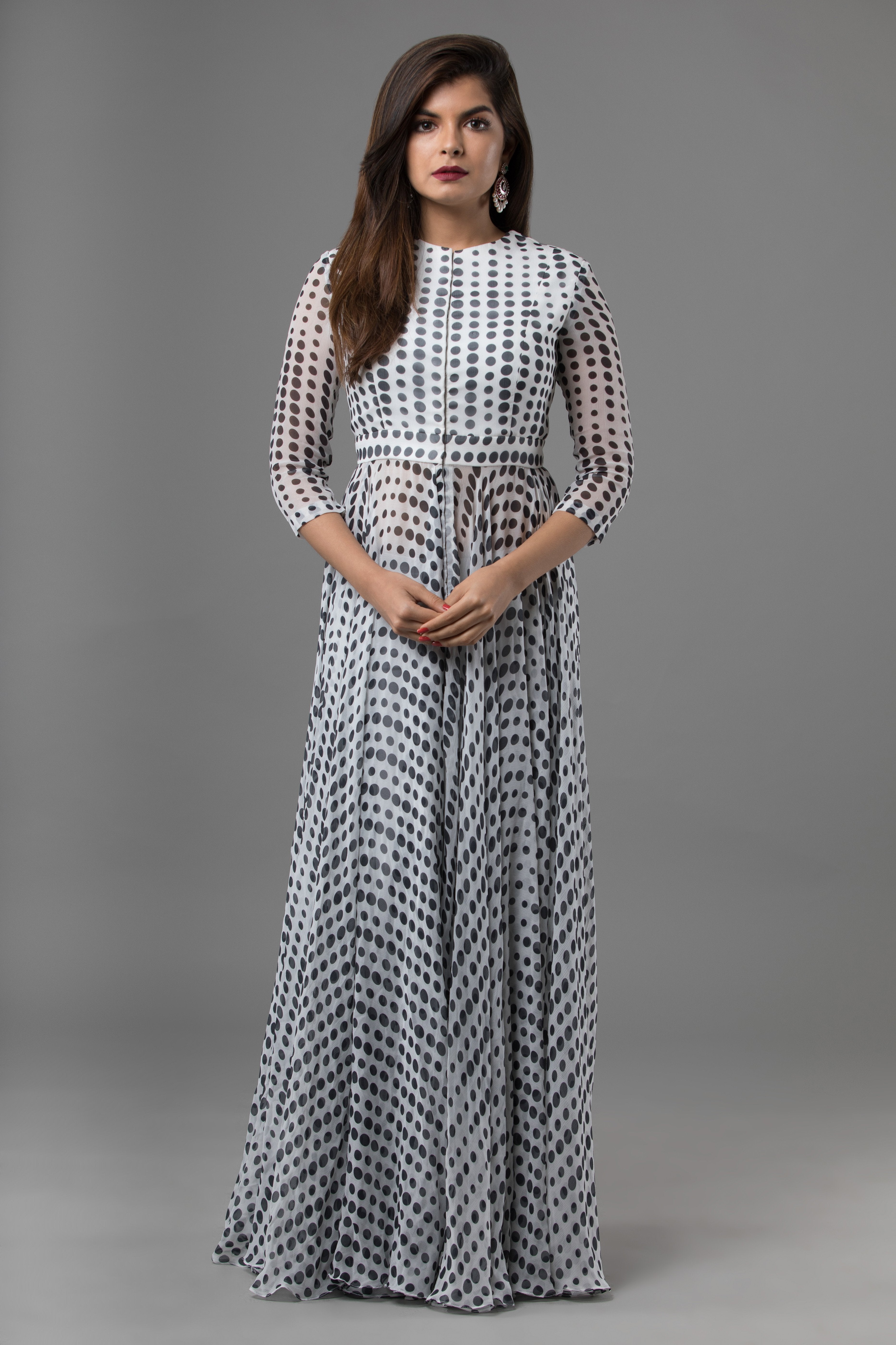 Sanjhana Reddy - White Geometric Print Anarkali