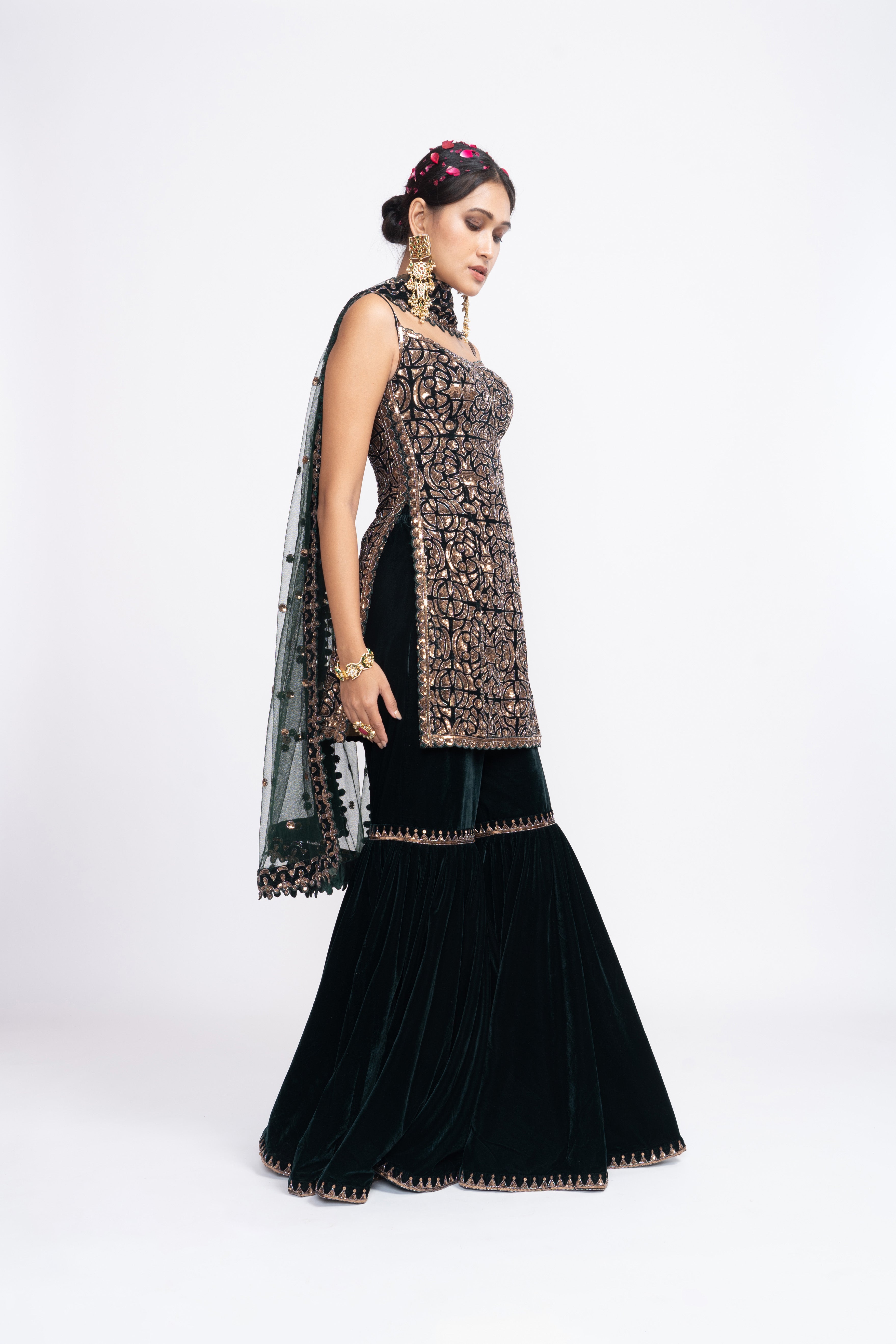 Vvani Vats - Deep Green Kurta Sharara Set